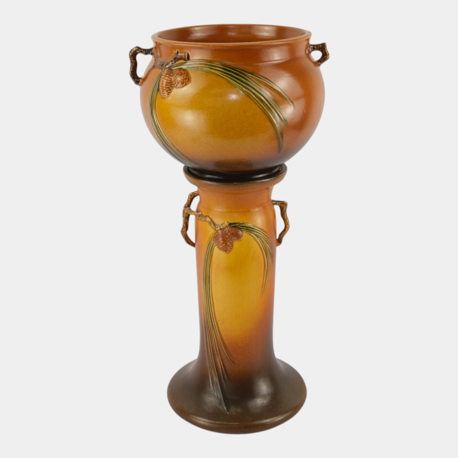 Roseville Pine Cone Brown 1953 Art Pottery Ceramic Jardiniere And Pedestal 402-8 (1 of 6)