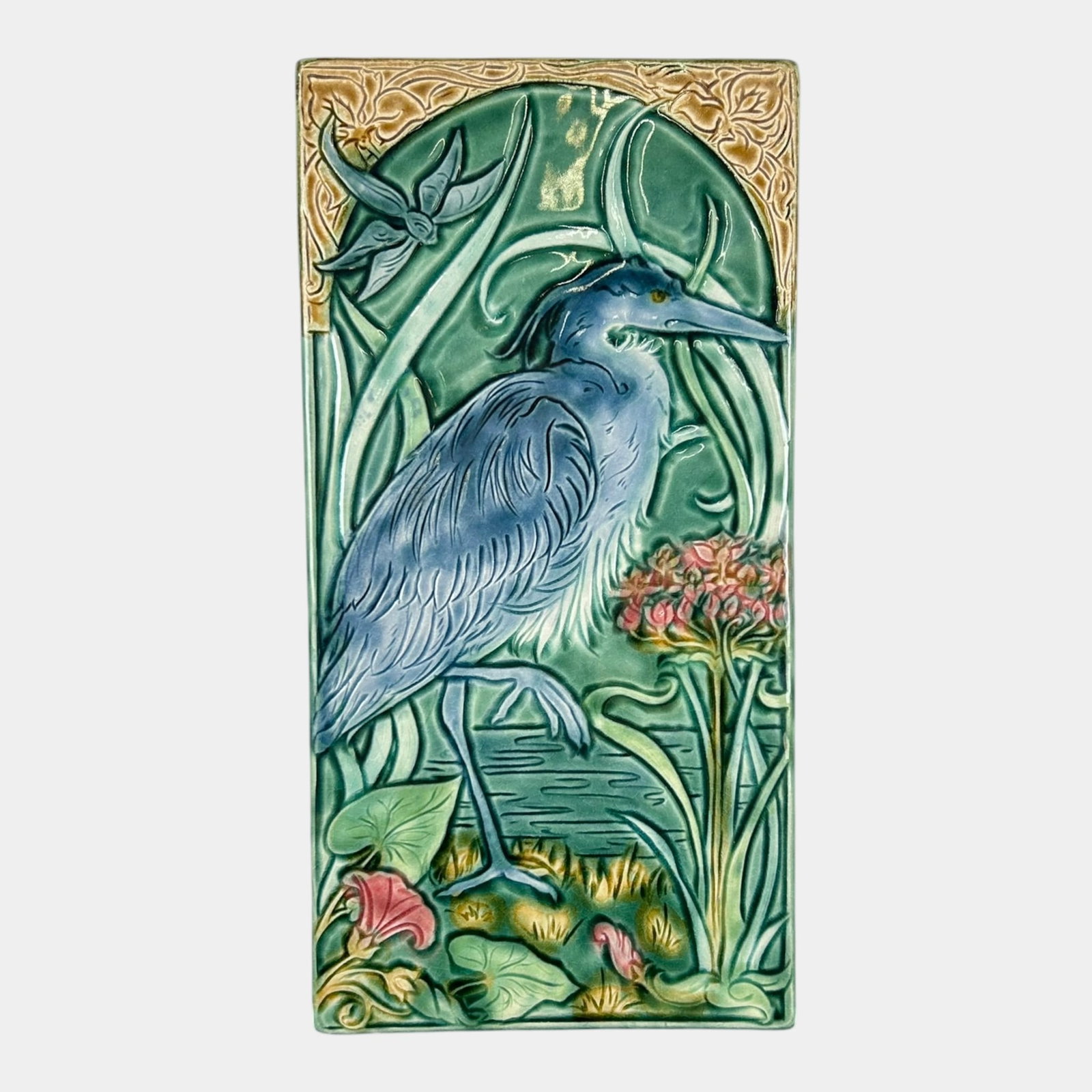 Verdant Tiles By Mary Philpott Contemporary Great Blue Heron Ceramic 20" Tall Art Tile Wall Plaque: Professional, fast, and affordable in house shipping available for all items. For higher resolution images please visit bid.craftedauctions.com Verdant Tiles By Mary Philpott Contemporary Great Blue H