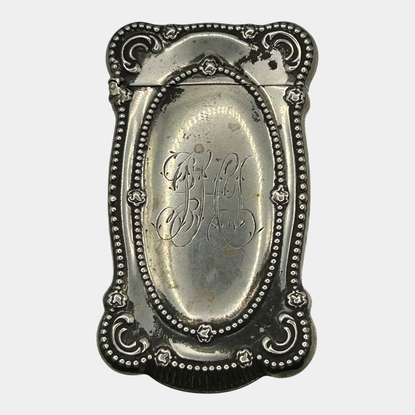 Victorian Sterling Silver Monogrammed Match Safe Vesta Case With Ornate Repousse Decoration (1 of 4)