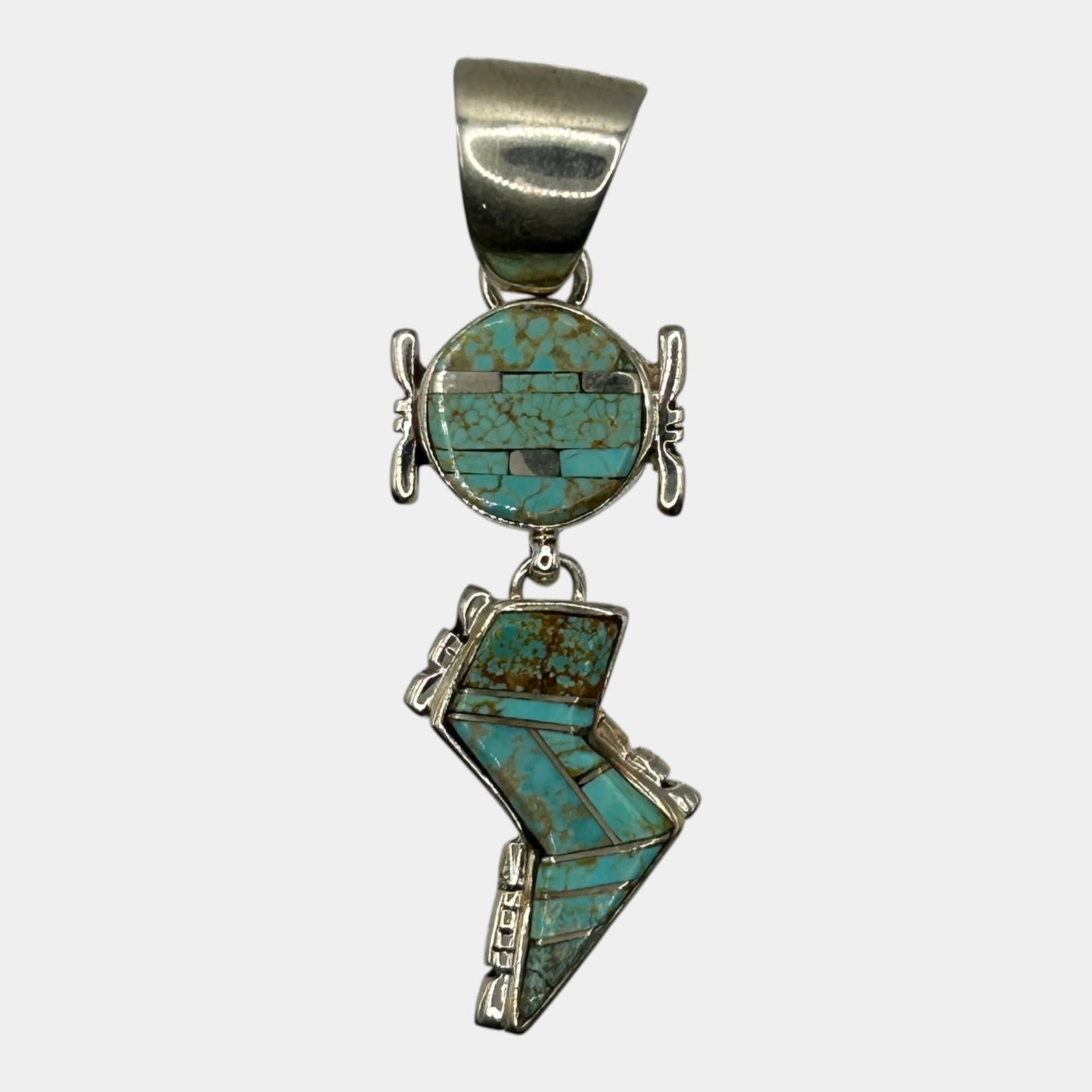 First American Traders Navajo Native American Sterling Silver Spider Turquoise Yei Slide Pendant (1 of 3)