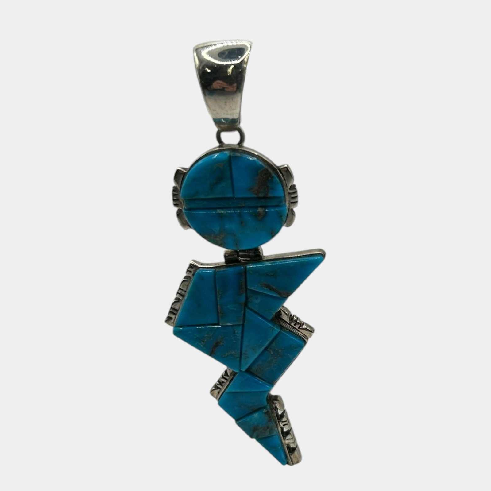 First American Traders Navajo Native American Sterling Silver Large Inlaid Turquoise Yei Slide (1 of 4)