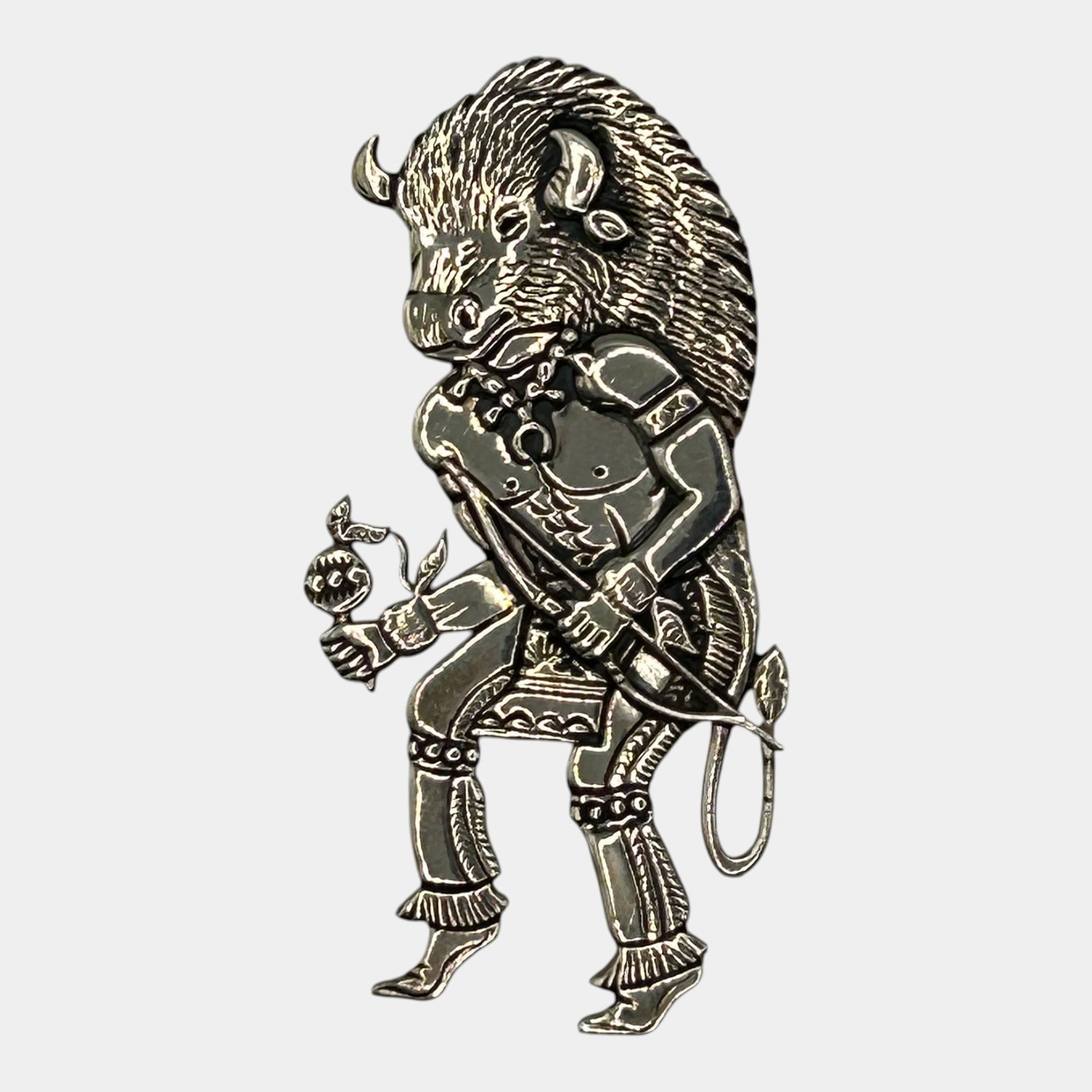 Freddy Charley Navajo Native American Sterling Silver Detailed Buffalo Dancer Kachina Brooch Pin: Professional, fast, and affordable in house shipping available for all items. For higher resolution images please visit bid.craftedauctions.com Exceptional Freddy Charley Navajo Native American sterli