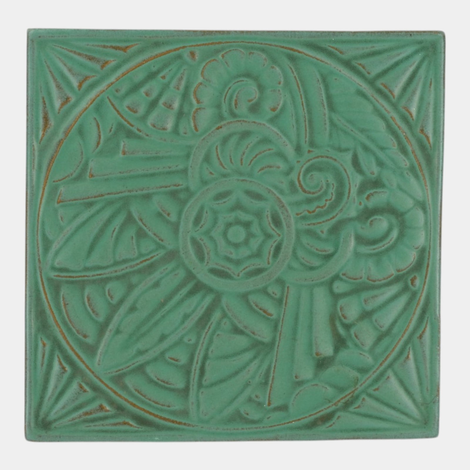 Catalina Island California Art Deco Matte Green Stylized Floral Art Pottery Ceramic Tile (1 of 2)