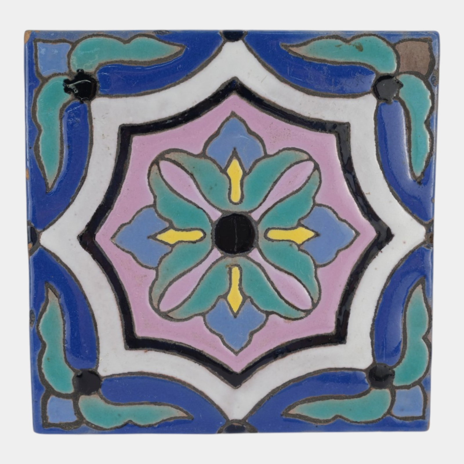 Catalina Island California Art Deco Polychrome Floral Geometric Art Pottery Ceramic Tile (1 of 2)