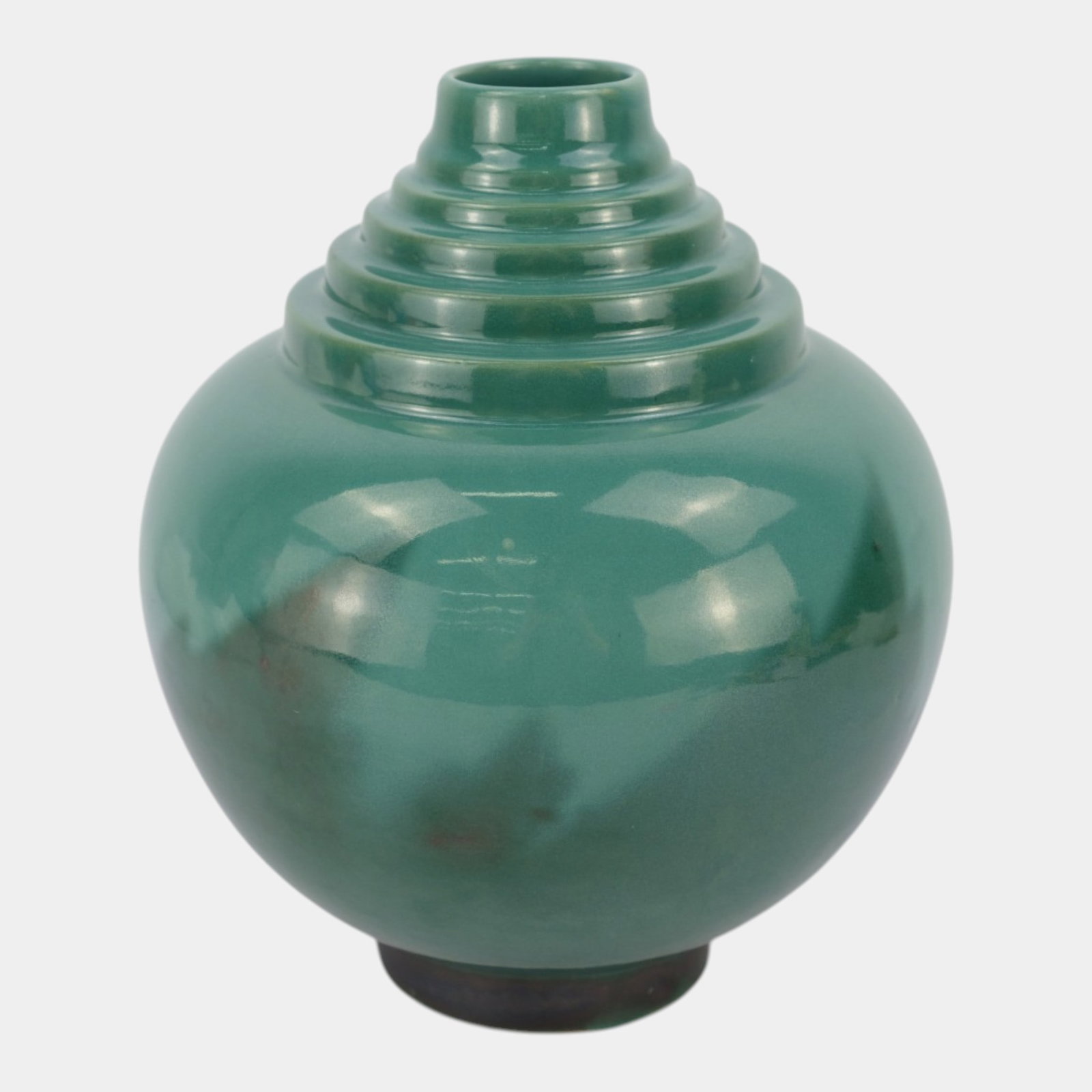 Roseville Futura Green 1928 Vintage Art Deco Pottery Ceramic Flame Vase 391-10: Professional, fast, and affordable in house shipping available for all items. For higher resolution images please visit bid.craftedauctions.com Roseville Futura Green 1928 Vintage Art Deco Pottery Cer