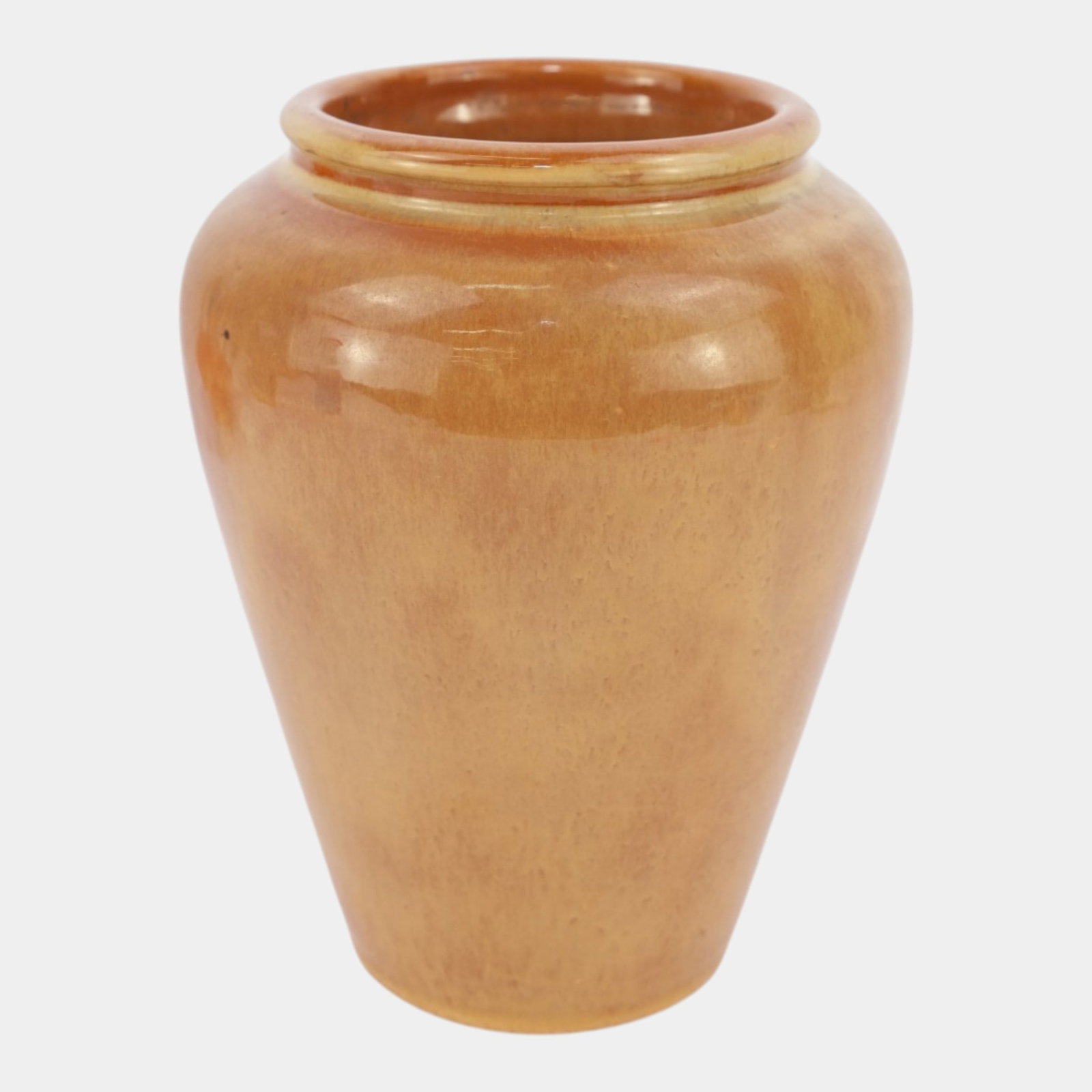 Catalina Island Pottery 1930s Tan Brown Mottled Art Deco Ovoid Ceramic Cabinet Vase: Professional, fast, and affordable in house shipping available for all items. For higher resolution images please visit bid.craftedauctions.com Catalina Island Pottery 1930s Tan Brown Mottled Art Deco