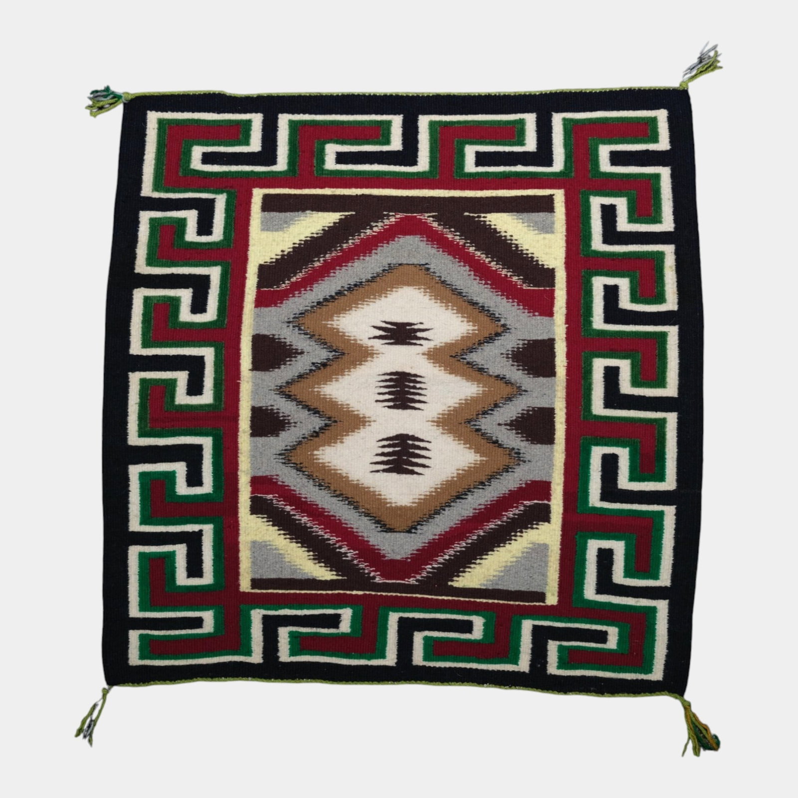 Navajo Germantown Wool Saddle Blanket With Geometric Border And Diamond Medallion Design (1 of 2)