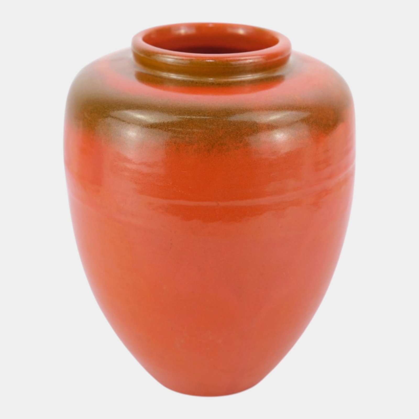 Catalina Island Pottery 1930s Orange & Brown Art Deco Shouldered Ceramic Vase: Professional, fast, and affordable in house shipping available for all items. For higher resolution images please visit bid.craftedauctions.com Catalina Island Pottery 1930s Orange & Brown Art Deco Sh