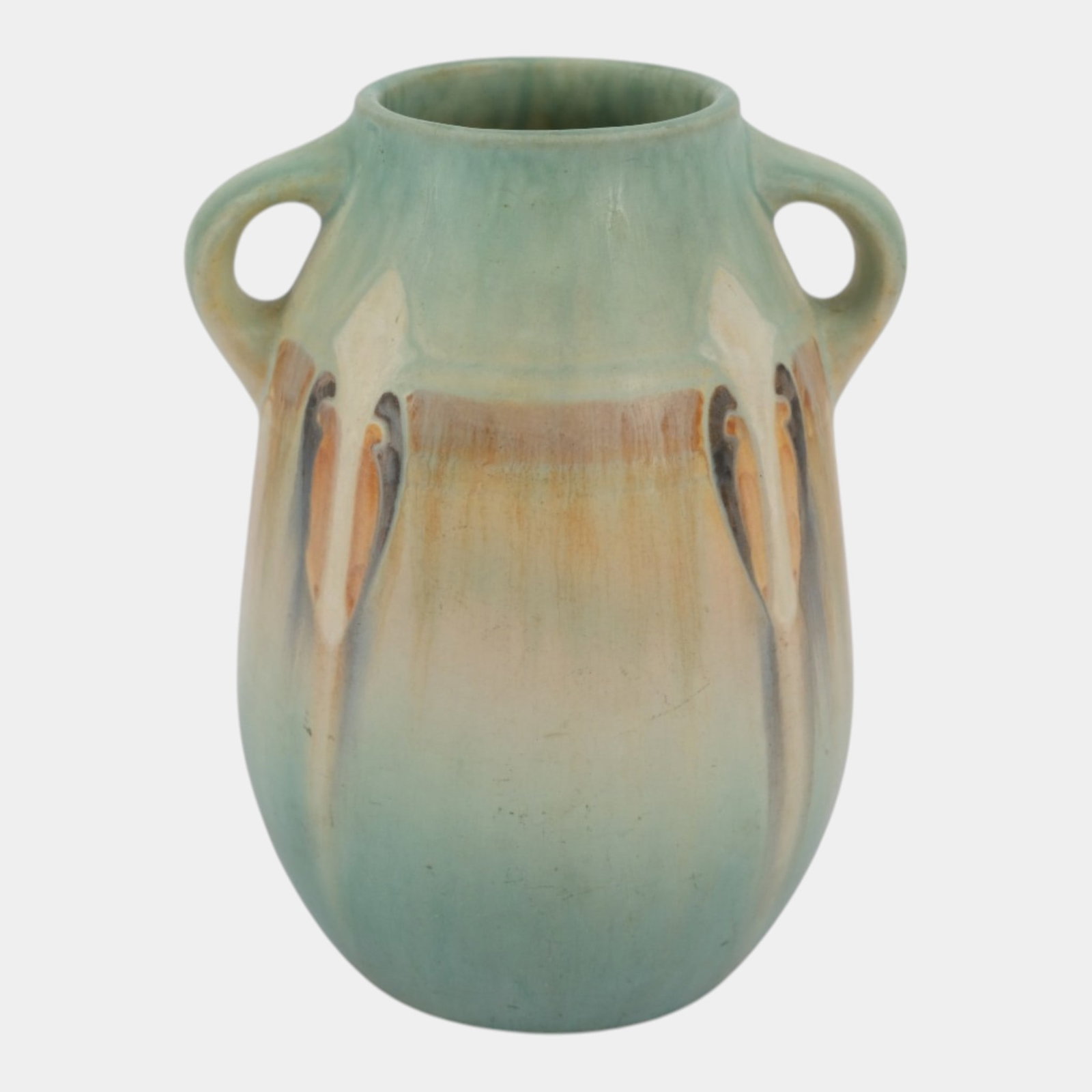 Roseville Montacello Green 1931 Vintage Arts & Crafts Pottery Ceramic Vase 561-7: Professional, fast, and affordable in house shipping available for all items. For higher resolution images please visit bid.craftedauctions.com Roseville Montacello Green 1931 Vintage Arts & Crafts Po