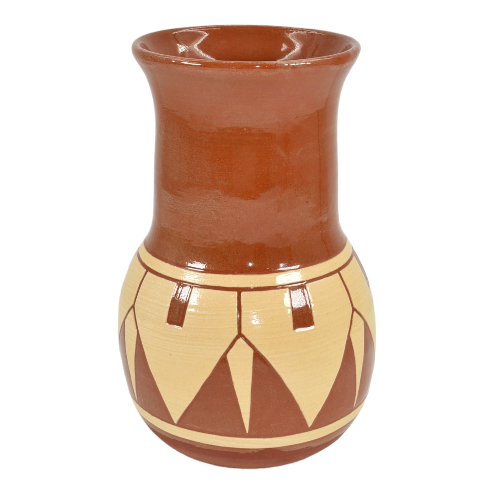 Pine Ridge Sioux Dakota Art Pottery Hand Made Brown Geometric Design Tall Vase Irving: Professional, fast, and affordable in house shipping available for all items. For higher resolution images please visit bid.craftedauctions.com Pine Ridge Sioux Dakota Art Pottery Hand Made Brown Geom