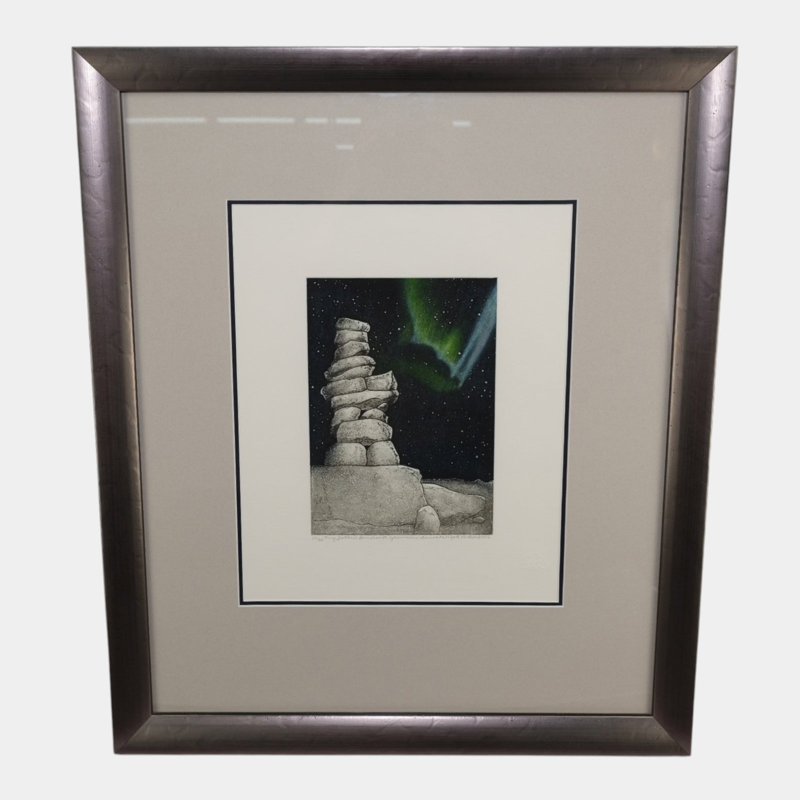 Germaine Arnaktauyok (Greenland, b. 1946) "My Fathers Inuksuk" Framed Limited Signed Print 51/60: Professional, fast, and affordable in house shipping available for all items. For higher resolution images please visit bid.craftedauctions.com Germaine Arnaktauyok (Greenland, b. 1946) "My Fathers In
