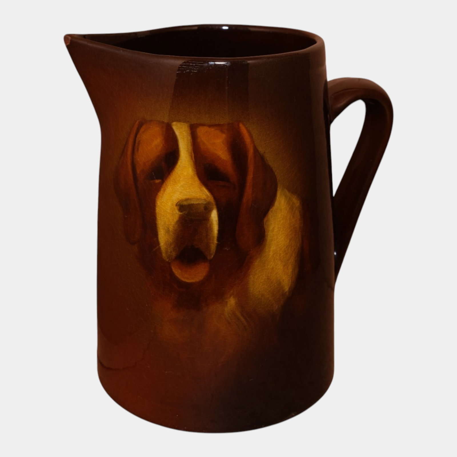Roseville Rozane 1900s Art Pottery Standard Glaze Saint Bernard Dog Portrait Large Pitcher 864 (1 of 8)