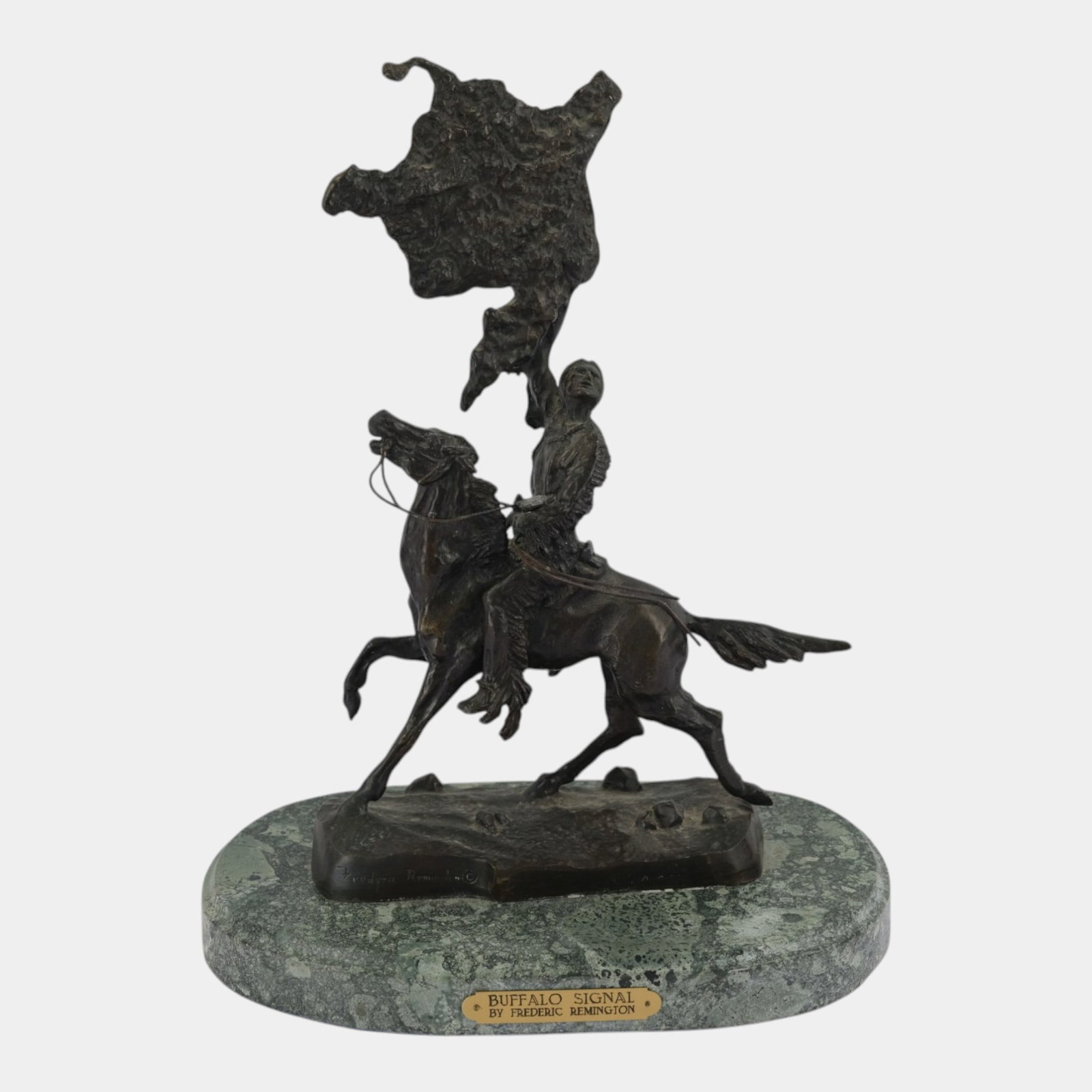 After Frederic Remington (American, 1861-1909) Buffalo Signal Bronze Sculpture On Marble: Professional, fast, and affordable in house shipping available for all items. For higher resolution images please visit bid.craftedauctions.com After Frederic Remington (American, 1861-1909) Buffalo S