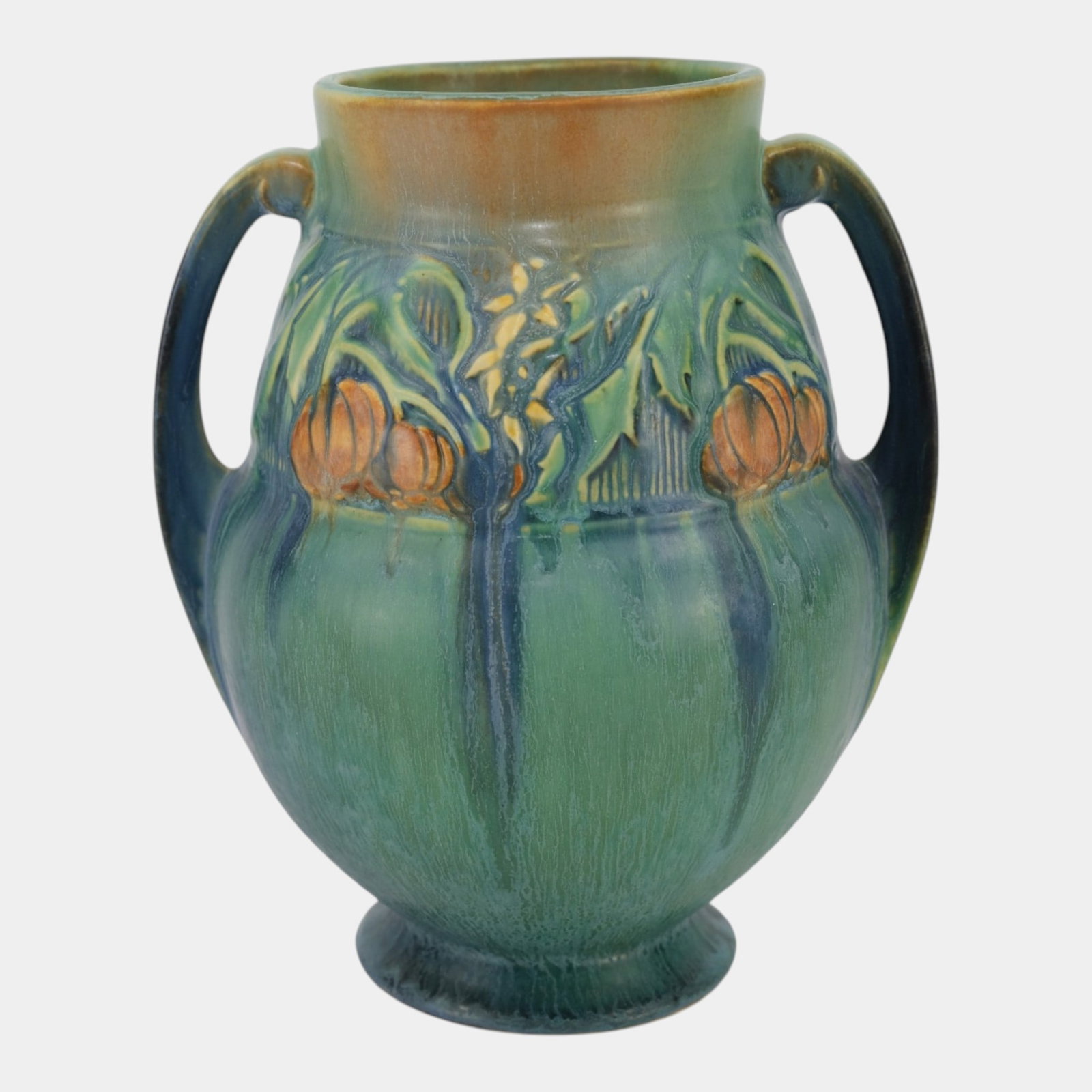 Roseville Baneda Green 1932 Vintage Arts And Crafts Pottery Ceramic Vase 596-9: Professional, fast, and affordable in house shipping available for all items. For higher resolution images please visit bid.craftedauctions.com Roseville Baneda Green 1932 Vintage Arts And Crafts Pott