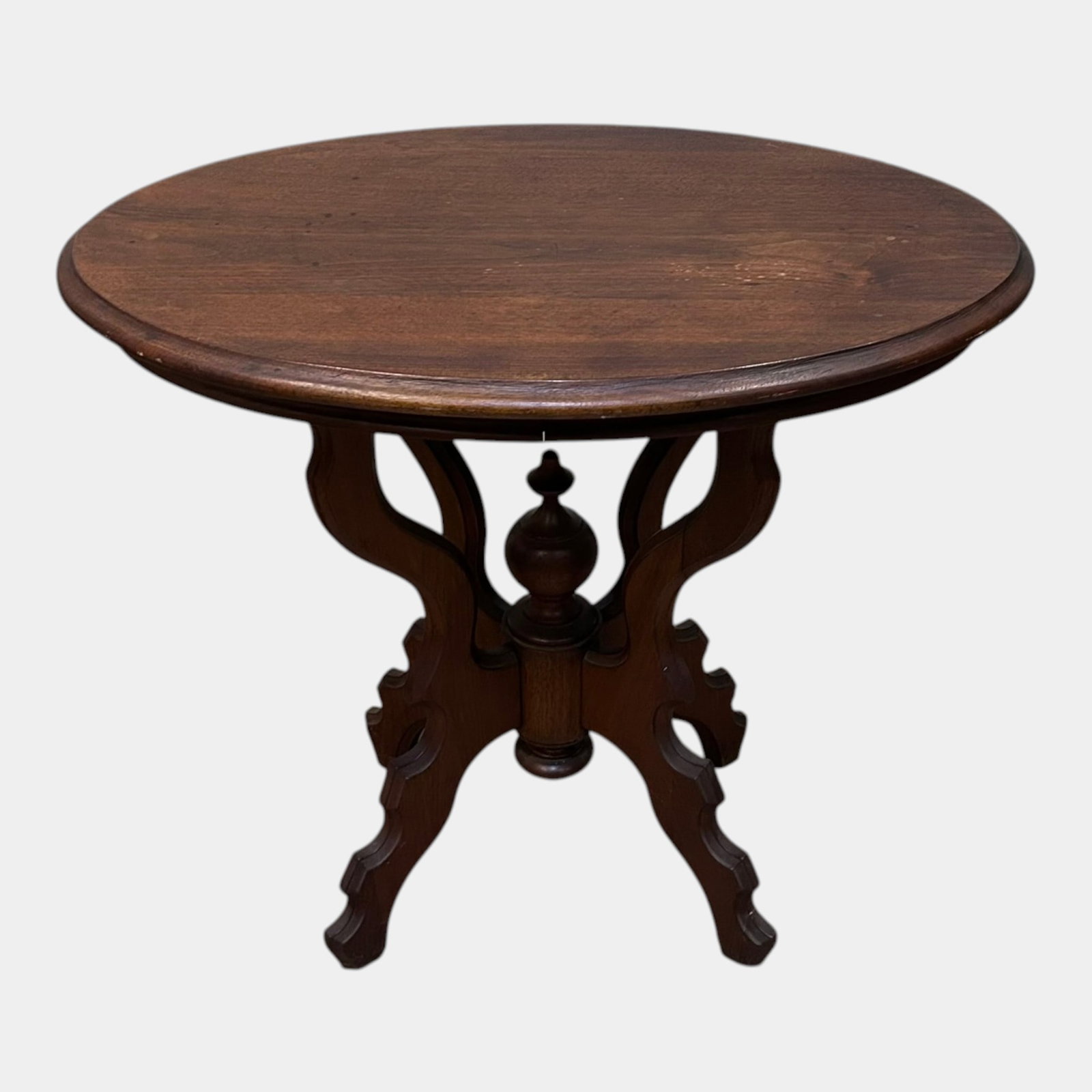 Antique Victorian Walnut Round Parlor Table With Elegantly Carved Pedestal Base Accent Furniture (1 of 4)
