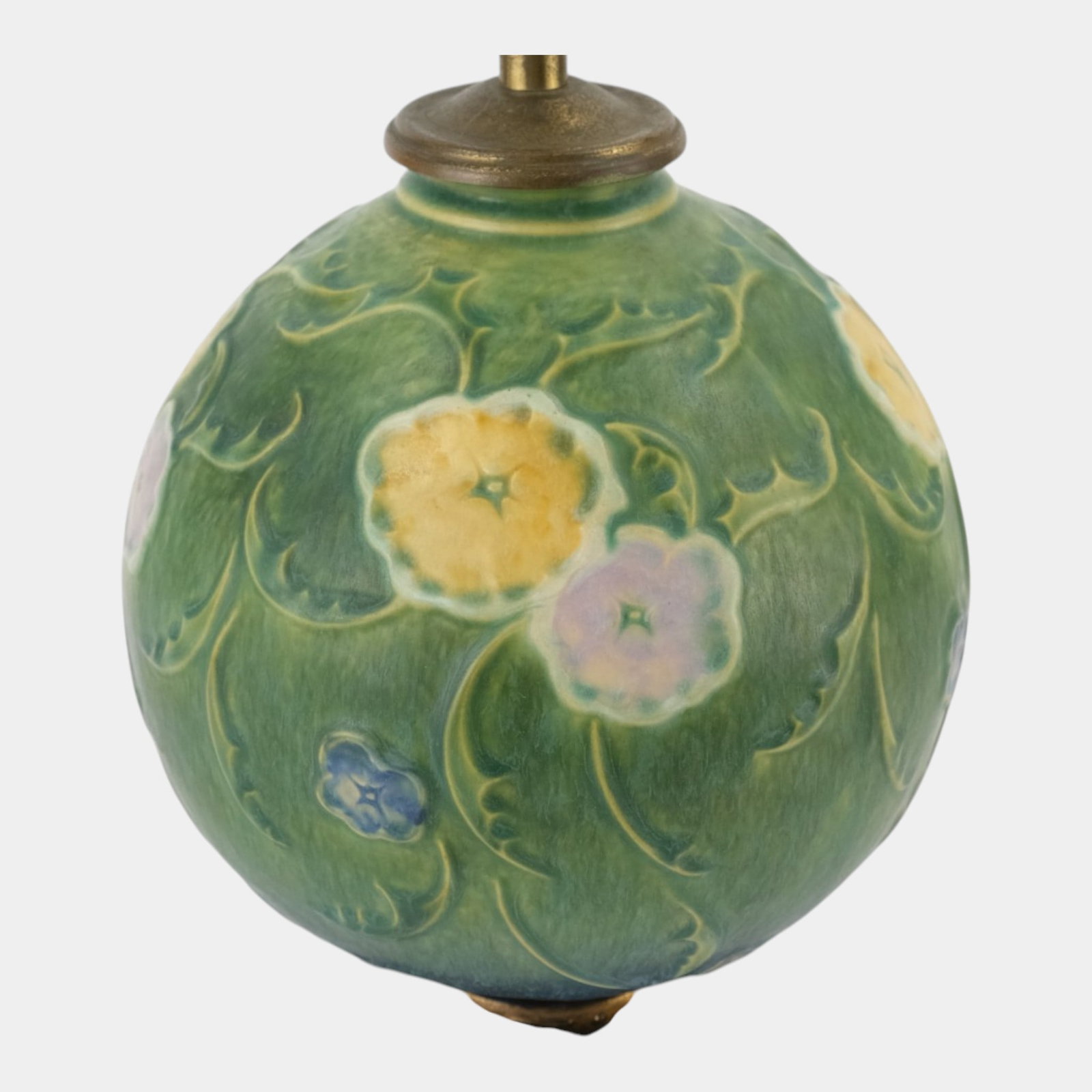 Roseville 1930s Vintage Art Deco Pottery Green Floral Decorated Ceramic Factory Lamp: Professional, fast, and affordable in house shipping available for all items. For higher resolution images please visit bid.craftedauctions.com Roseville 1930s Vintage Art Deco Pottery Green Floral De
