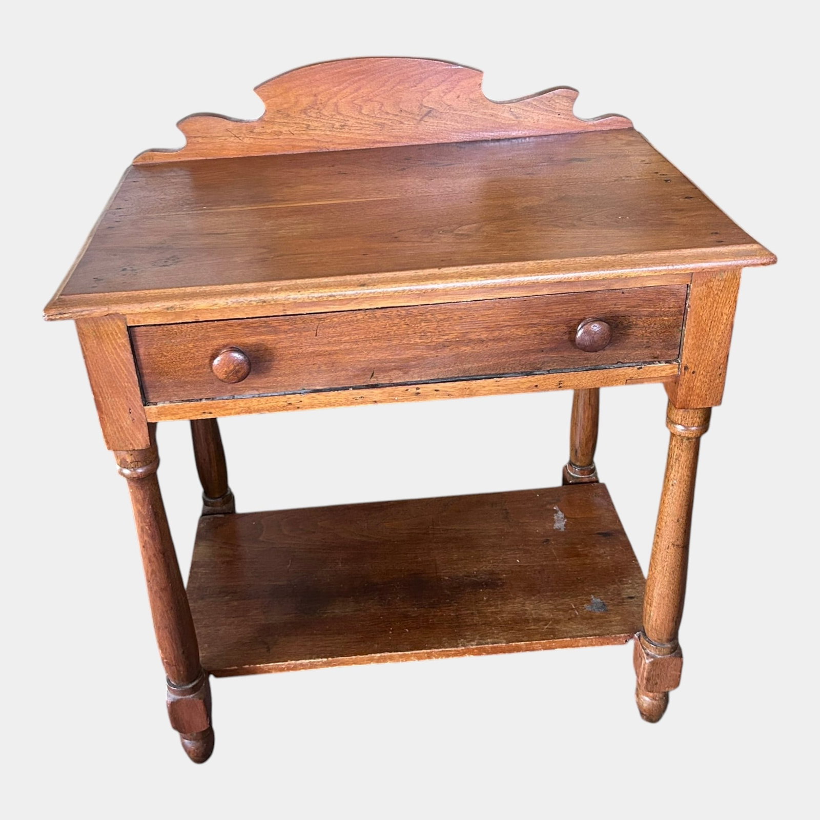 Late 19th Century Country Primitive Maple One Drawer Washstand Side Table With Lower Shelf: Professional, fast, and affordable in house shipping available for all items. For higher resolution images please visit bid.craftedauctions.com Late 19th Century Country Primitive Maple One Drawer Was