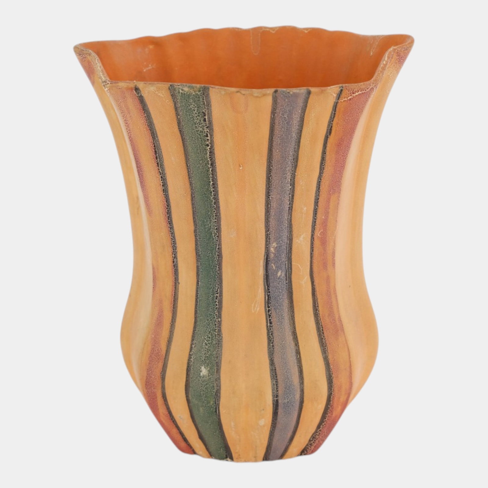 Bauer California Pottery Matt Carlton Mid Century Modern Striped Flared Ceramic Vase (1 of 6)