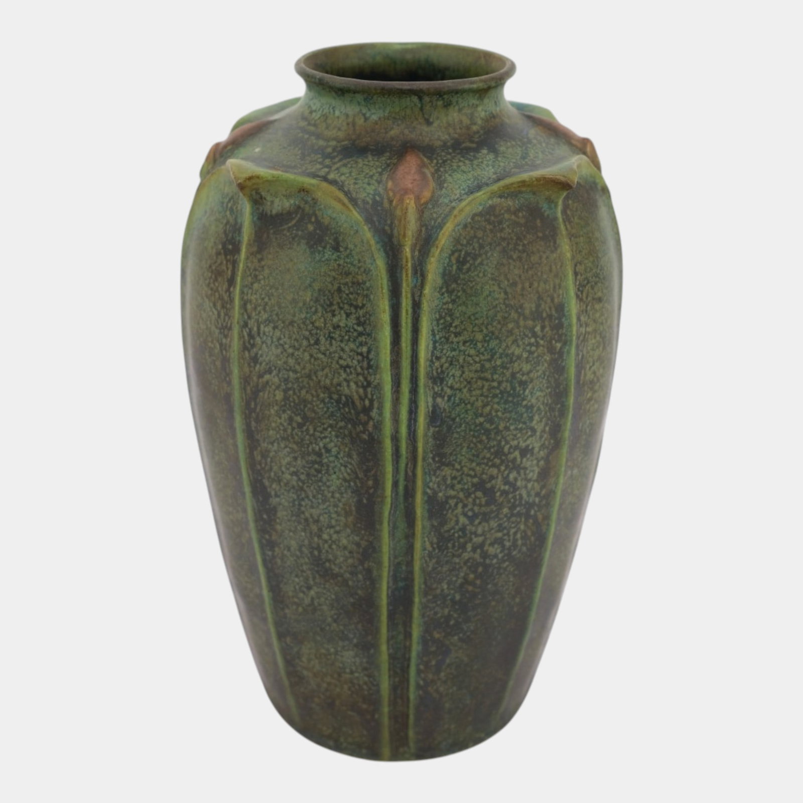 Jemerick Studio Pottery Arts And Crafts Green Curled Broad Leaf & Buds Grueby Style Hand Crafted (1 of 6)