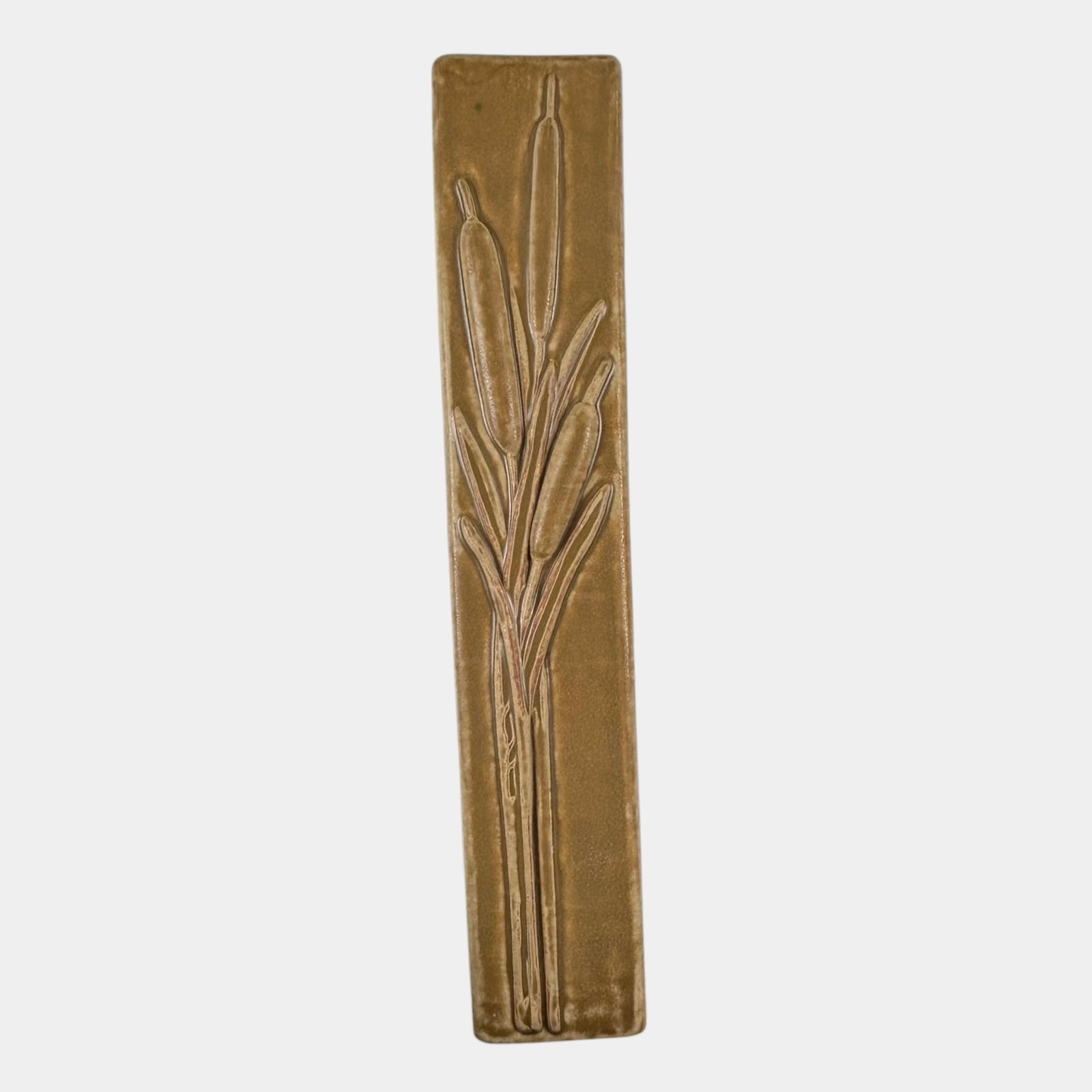 Pewabic Detroit Art Pottery 2003 Arts And Crafts Tall Cattail In Relief 23" Tall Art Tile Plaque: Professional, fast, and affordable in house shipping available for all items. For higher resolution images please visit bid.craftedauctions.com Pewabic Detroit Art Pottery 2003 Arts And Crafts Tall Ca