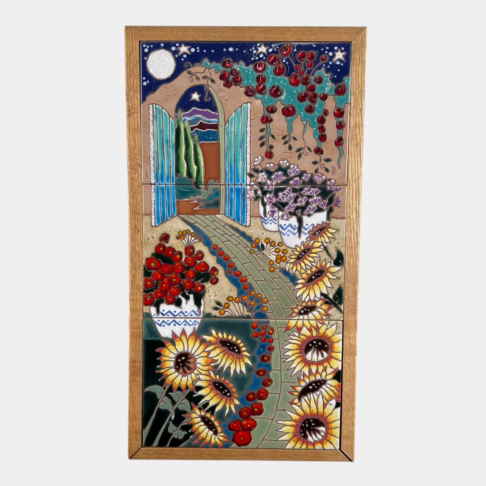 Debora Duran-Geiger New Mexico Studio Art Pottery Three Tile Studio Art Pottery Garden Mural Panel (1 of 2)