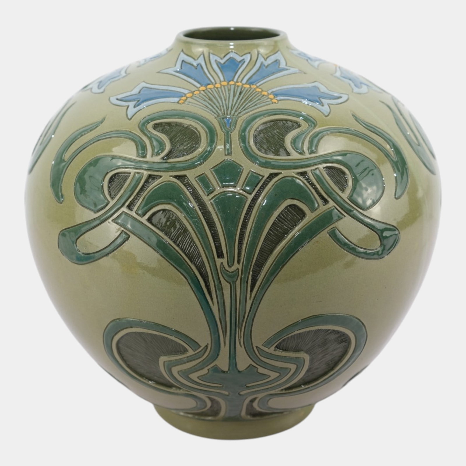 Roseville Della Robbia 1906 Art Nouveau Pottery Five Color Floral Bulbous Vase 43 (1 of 7)