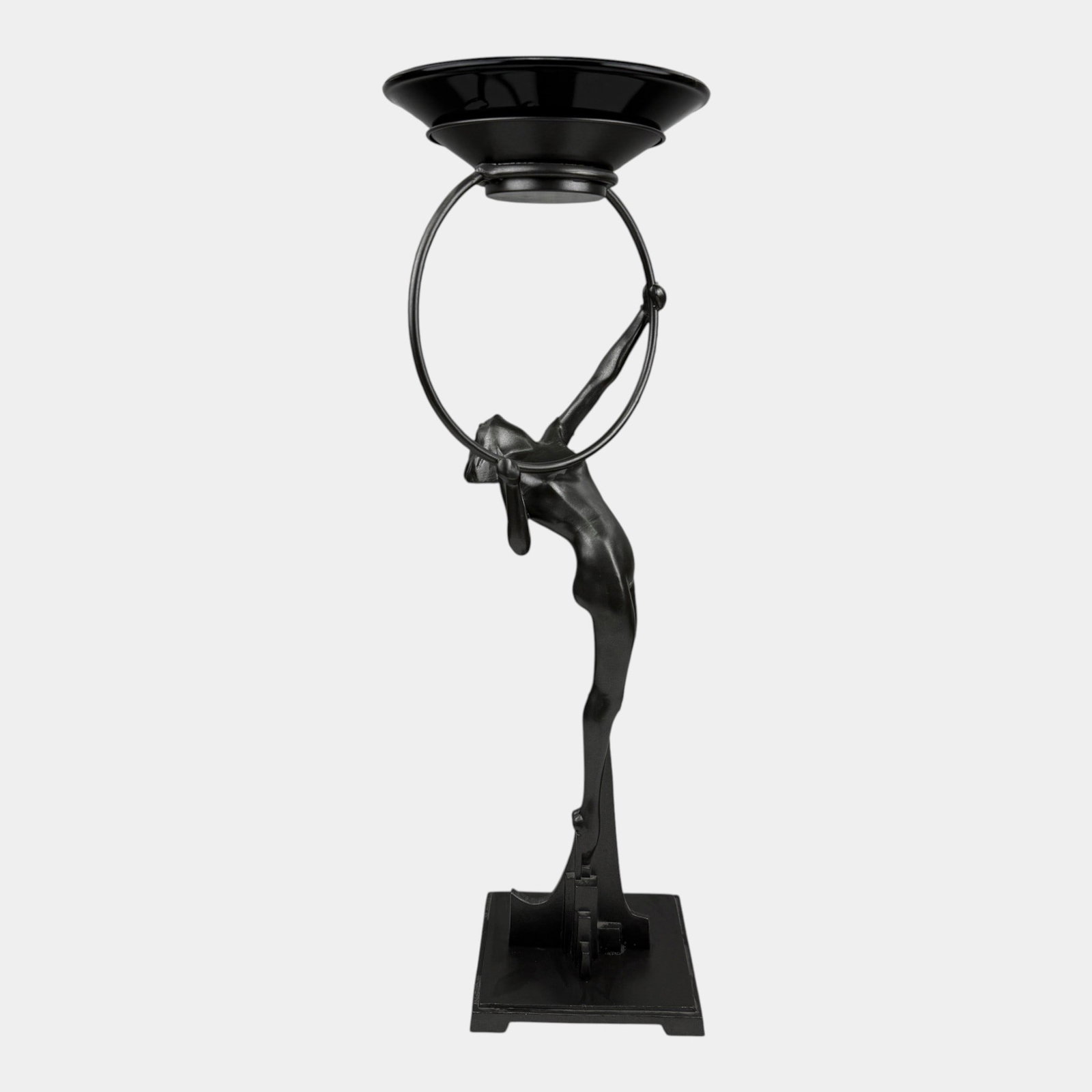 Frankart 1920s T-333 "Hoop Girl" Art Deco Nude Figural Metal Floor Ash Tray Stand: Professional, fast, and affordable in house shipping available for all items. For higher resolution images please visit bid.craftedauctions.com Frankart 1920s T-333 "Hoop Girl" Art Deco Nude Figural M