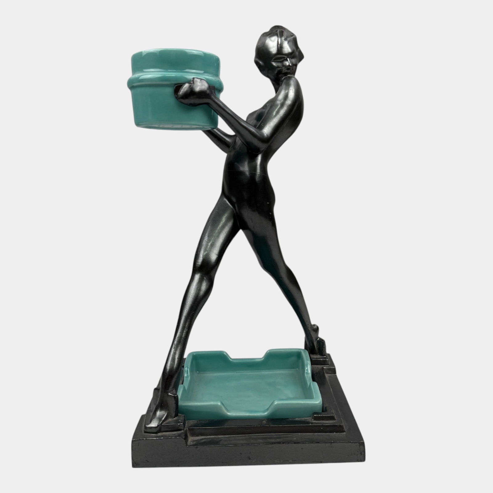 Frankart 1920s Art Deco Black Metal "Strider" Smoking Set With Original Ashtray And Cigarette Holder: Professional, fast, and affordable in house shipping available for all items. For higher resolution images please visit bid.craftedauctions.com Frankart 1920s Art Deco Black Metal "Strider" Smoking Se