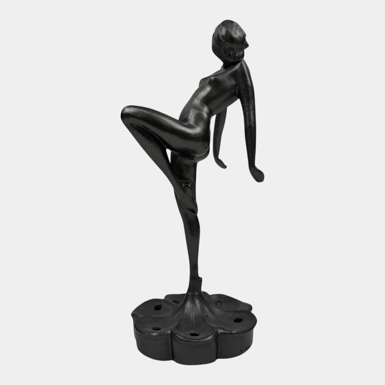 Frankart 1920s Art Deco Nude Lady Figural Metal Flower Frog Sculpture Holder Stand: Professional, fast, and affordable in house shipping available for all items. For higher resolution images please visit bid.craftedauctions.com Frankart 1920s Art Deco Nude Lady Figural Metal Flower F