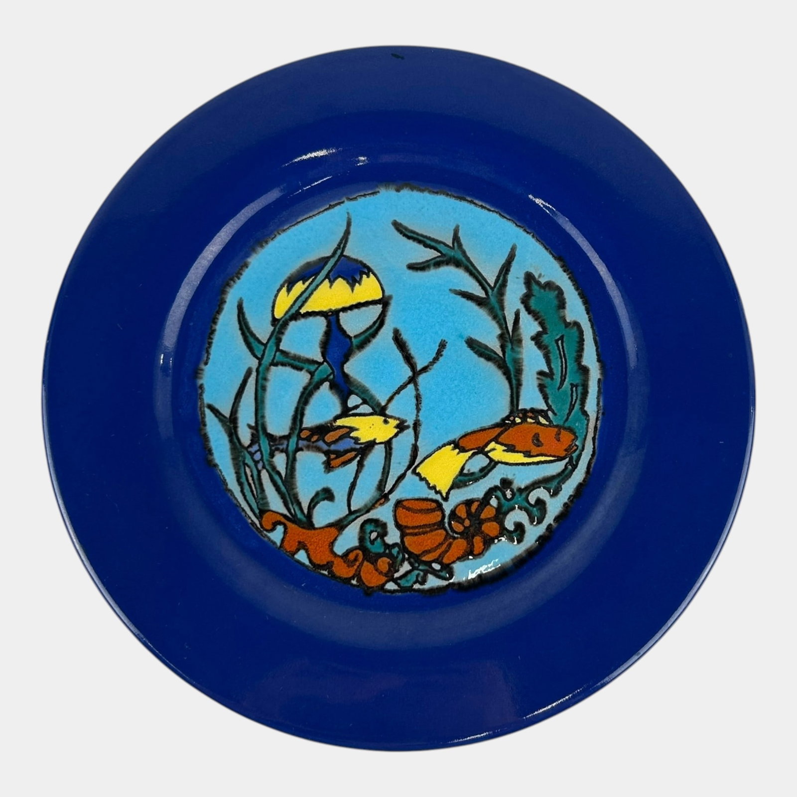 Catalina Island California Pottery 1930s Cobalt Blue Tropical Fish Art Deco Plate Dish (1 of 3)