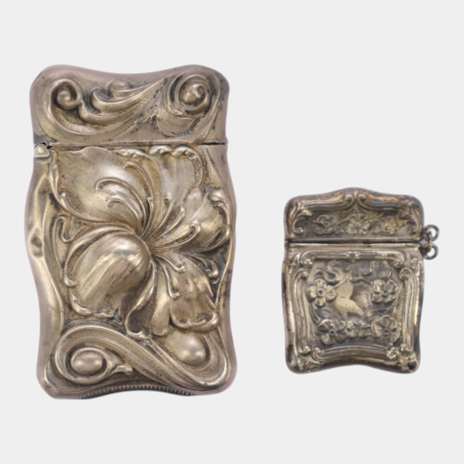 Early 20th Century Art Nouveau Sterling Silver Repousse Floral Match Safe & Vesta Case Pair (1 of 7)