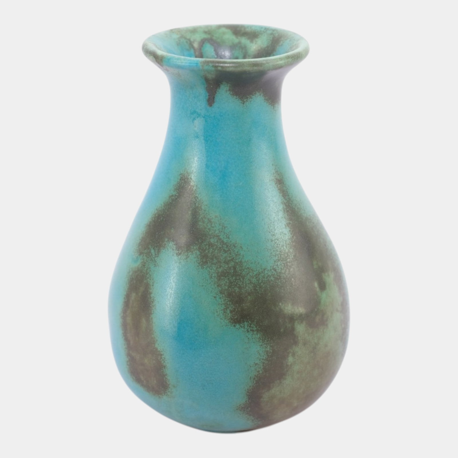Shearwater Pottery Hand Thrown Blue Green Brown Mottled Art Pottery Cabinet Vase: Professional, fast, and affordable in house shipping available for all items. For higher resolution images please visit bid.craftedauctions.com Shearwater Pottery Hand Thrown Blue Green Brown Mottled 