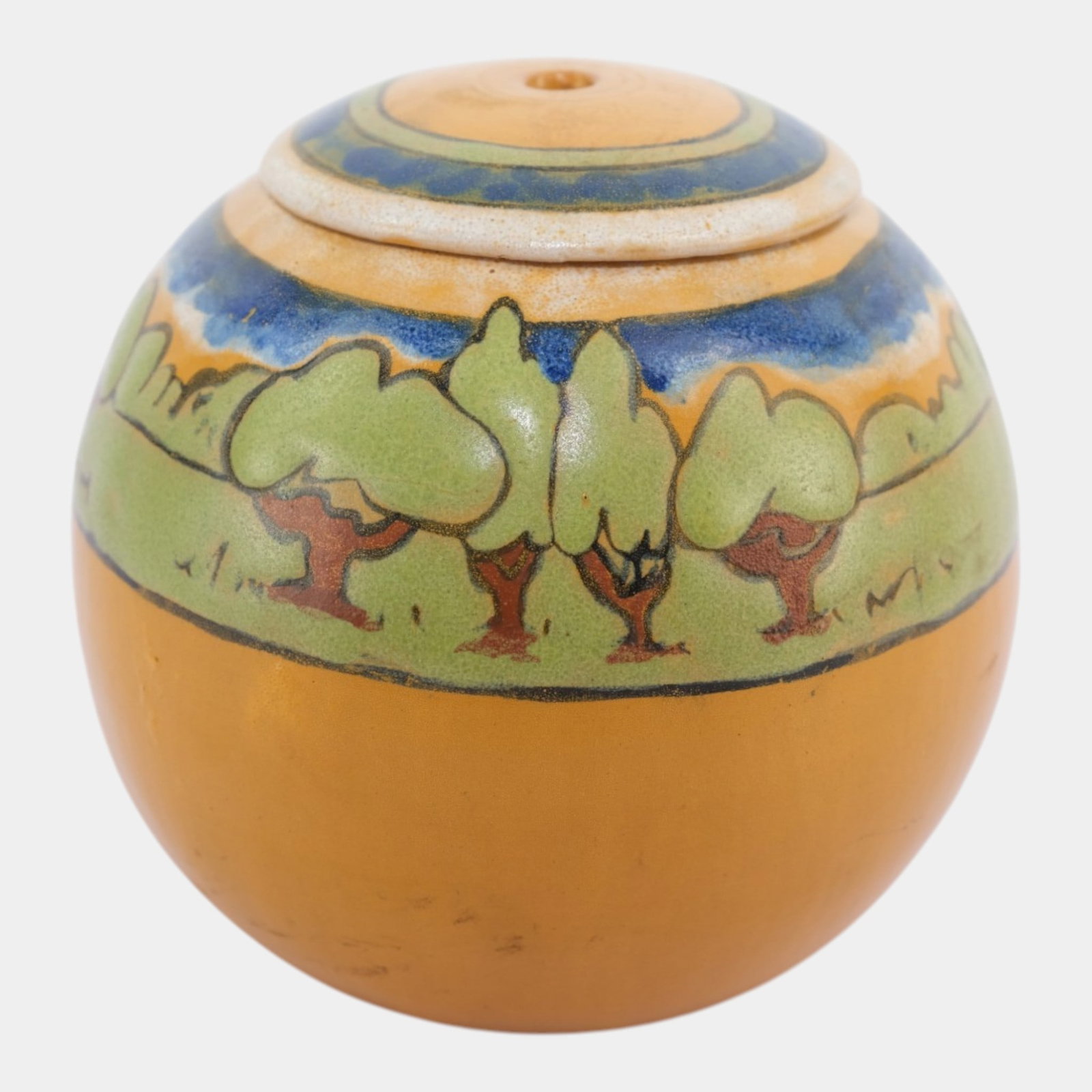 Saturday Evening Girls Arts & Crafts Yellow Scenic Tree Landscape Covered Art Pottery Lamp Base (1 of 4)