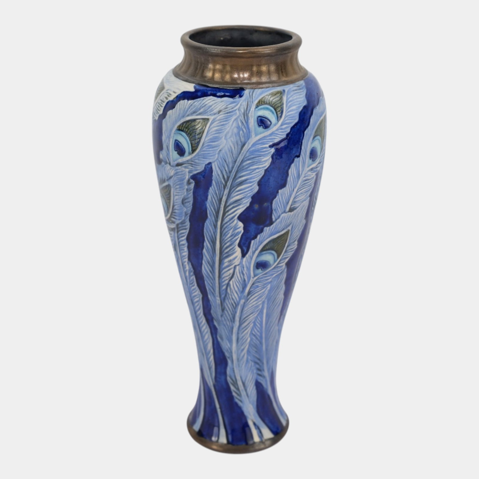 Calmwater Designs Stephanie Young Studio Art Nouveau Pottery Blue Peacock Feather Vase: Professional, fast, and affordable in house shipping available for all items. For higher resolution images please visit bid.craftedauctions.com Calmwater Designs Stephanie Young Studio Art Nouveau Pot