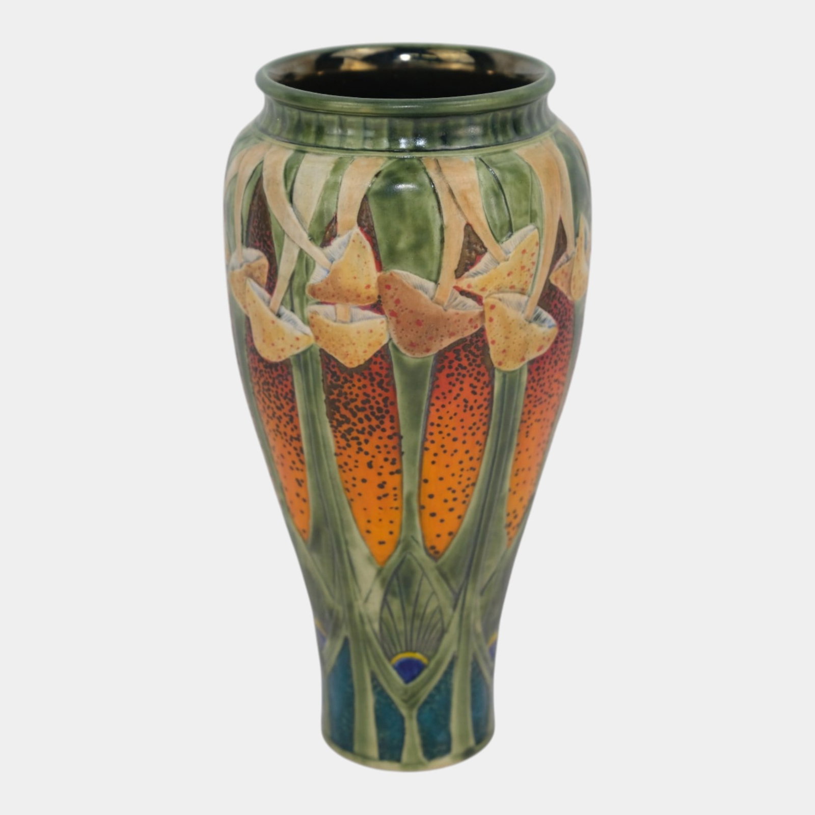 Calmwater Designs Stephanie Young Studio Art Nouveau Pottery Orange Green Mushroom Vase: Professional, fast, and affordable in house shipping available for all items. For higher resolution images please visit bid.craftedauctions.com Calmwater Designs Stephanie Young Studio Art Nouveau Pot