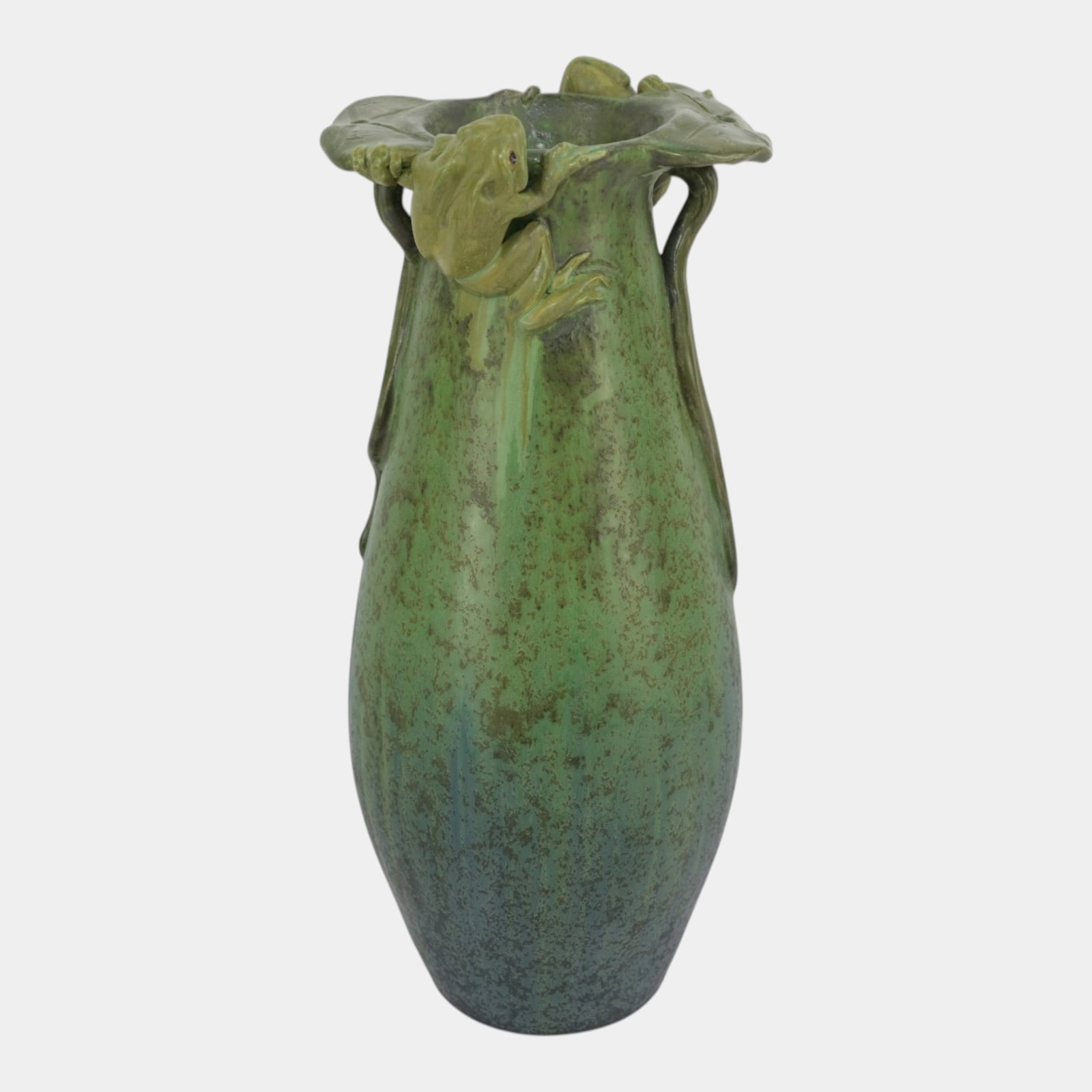Ephraim Faience 2025 "After The Rain" Pot Of The Week Art Pottery Green Frog Lily Pad 17" Tall Floor: Professional, fast, and affordable in house shipping available for all items. For higher resolution images please visit bid.craftedauctions.com Ephraim Faience 2025 "After The Rain" Pot Of The Week Ar