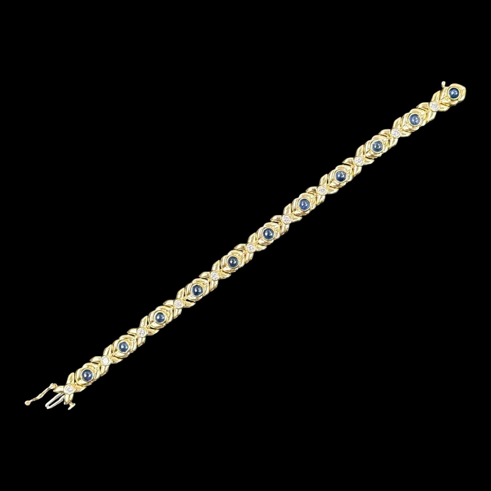 14K Yellow Gold Cabochon Sapphire & Diamond XO Link Bracelet 3.3mm Sapphire 2.7mm Diamonds (1 of 8)