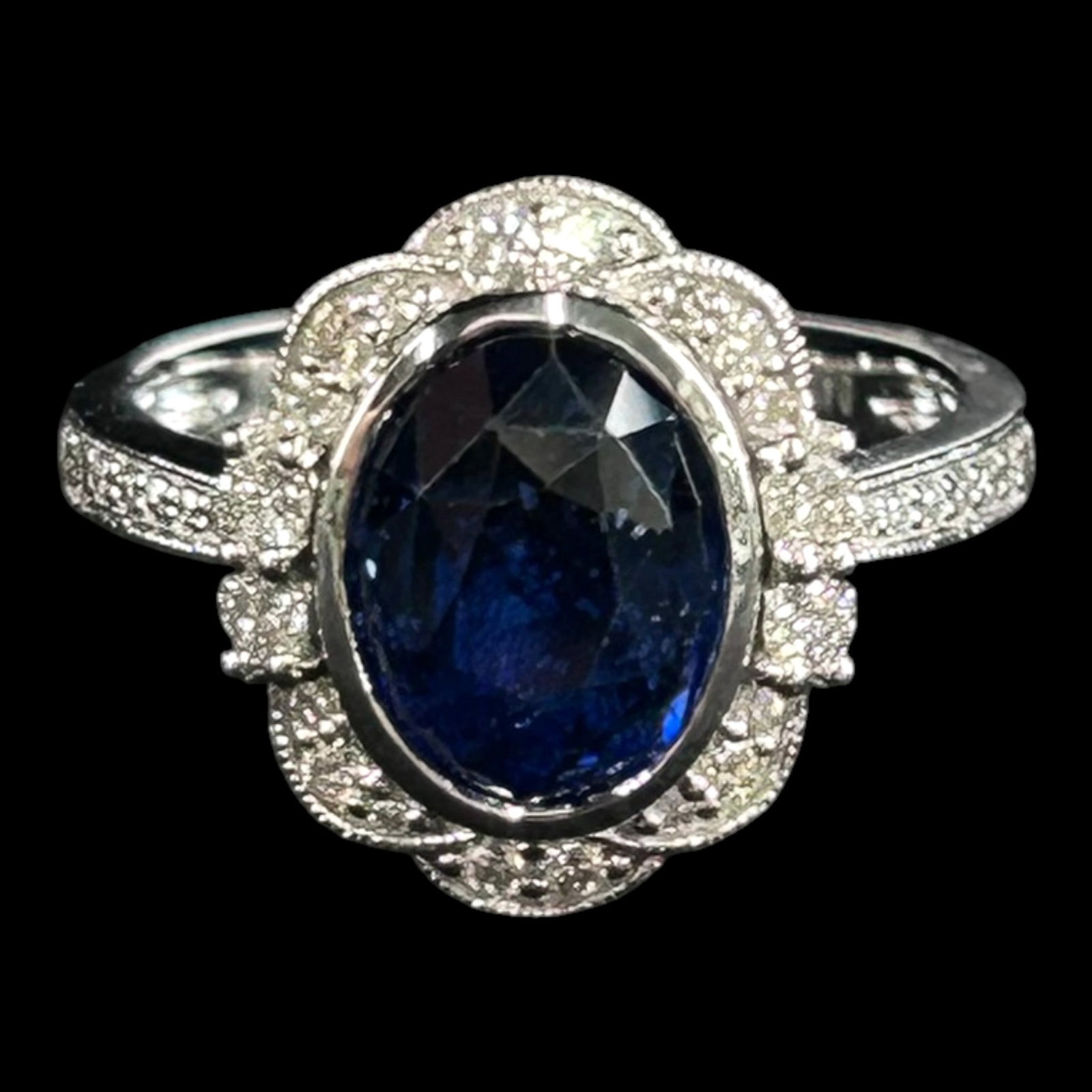Oscar Friedman 900 Platinum Oval Faceted Cut Sapphire & .41ctw Brilliant Cut Diamond Ring (1 of 8)