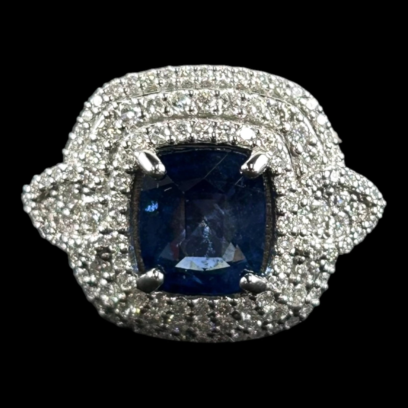Oscar Friedman 900 Platinum 3.32ct Brilliant Cut Sapphire & .81ctw Diamond Halo Ring (1 of 8)