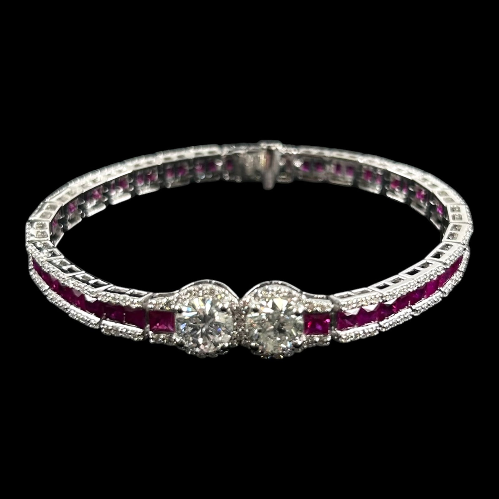 Oscar Friedman 900 Platinum 10.17ctw Square Cut Ruby & 5.25ctw Diamond Tennis Bracelet (1 of 7)