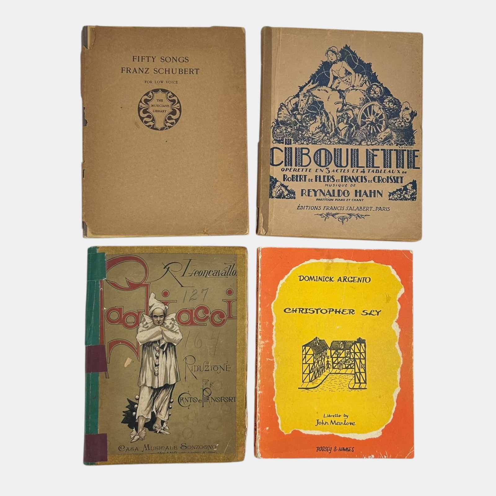R. Leoncavallo Pagliacci, Christopher Sly, Reynaldo Hahn Ciboulette, Franz Schubert Vocal Sheet (1 of 2)