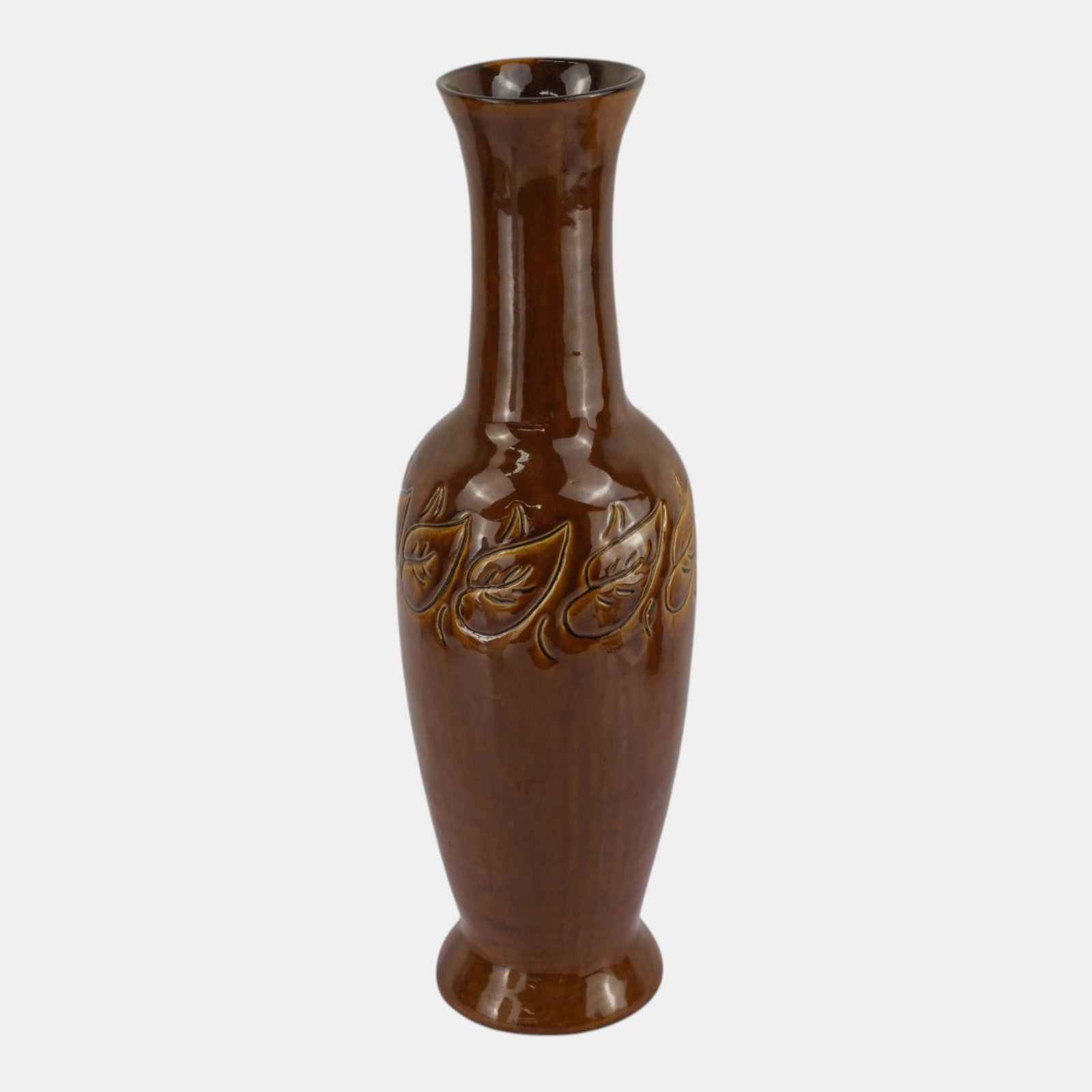 Van Briggle Brown Embossed Leaf Decorated Art Pottery Floor Vase (1 of 6)