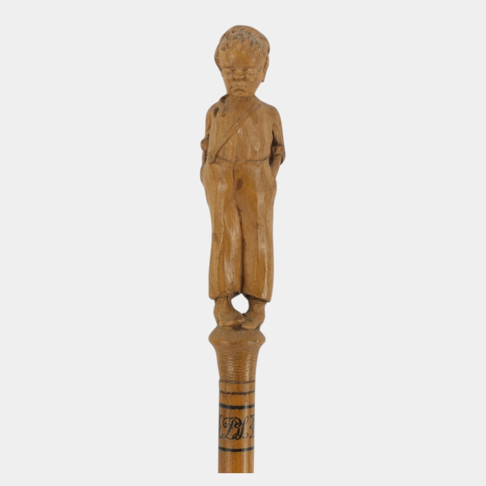 Folk Art Hand Carved Figural Boy Wooden Walking Stick Cane Primitive Carved Handle Decor: Professional, fast, and affordable in house shipping available for all items. For higher resolution images please visit bid.craftedauctions.com Folk Art Hand Carved Figural Boy Wooden Walking Stick Ca