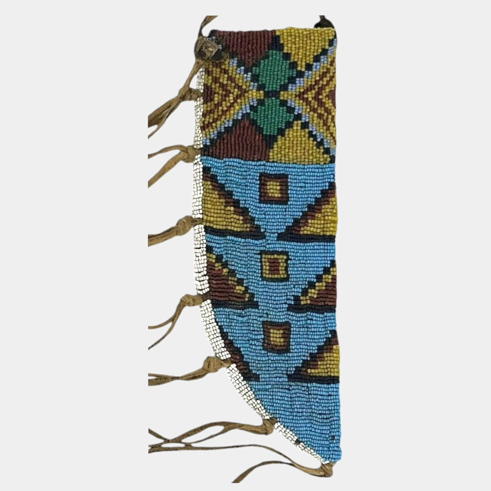 Native American Plains Beaded Geometric Knife Sheath With Leather Fringe Beadwork (1 of 3)
