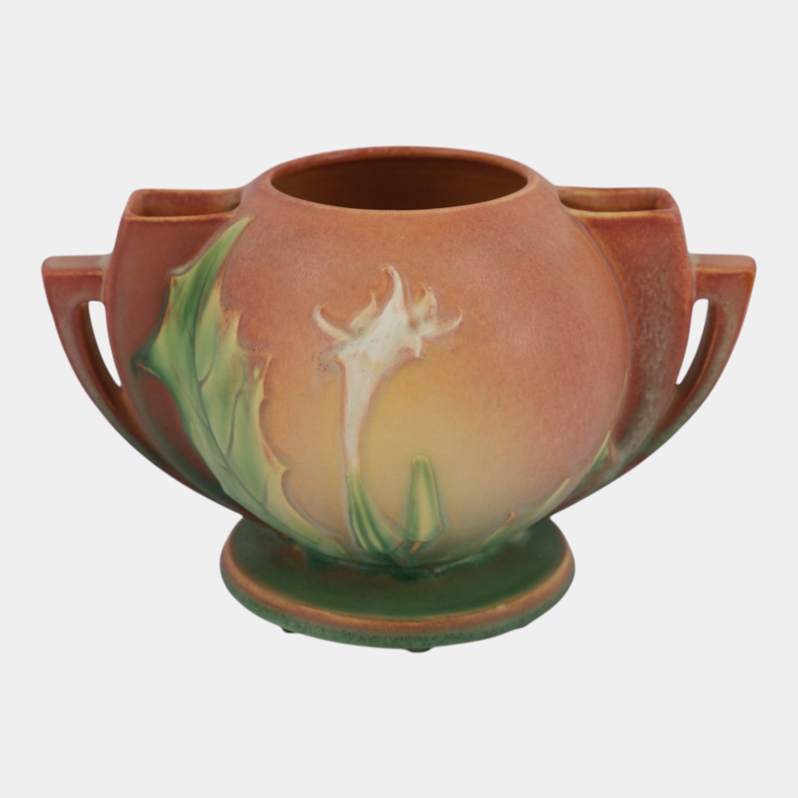 Roseville Thornapple Pink 1937 Vintage Art Deco Pottery Ceramic Bowl Vase 305-6: Professional, fast, and affordable in house shipping available for all items. For higher resolution images please visit bid.craftedauctions.com Roseville Thornapple Pink 1937 Vintage Art Deco Pottery 
