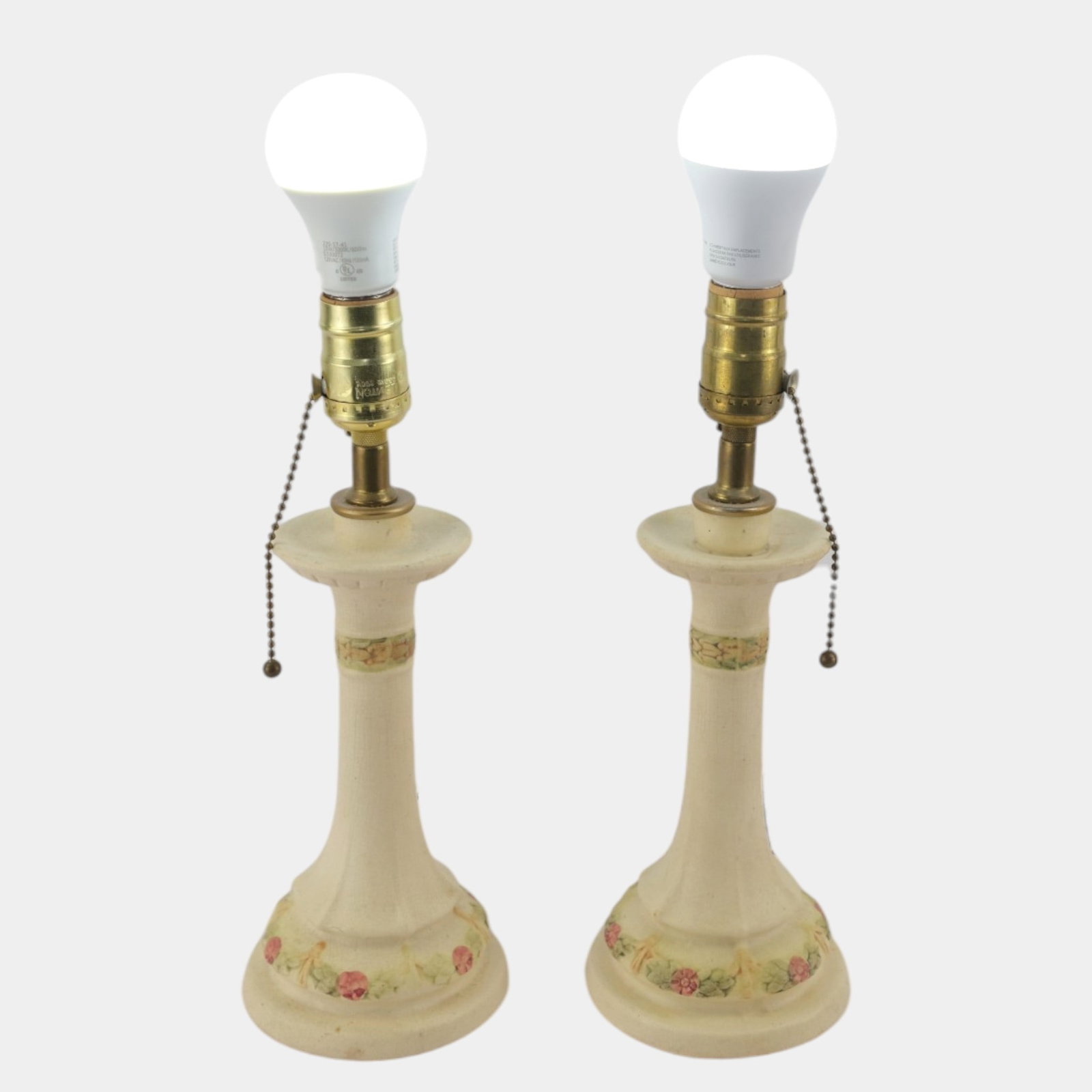 Weller Roma 1910-20s Art Pottery Red Roses Ivory Ceramic Electrified Candleholder Lamps: Professional, fast, and affordable in house shipping available for all items. For higher resolution images please visit bid.craftedauctions.com Weller Roma 1910-20s Art Pottery Red Roses Ivory Ceramic