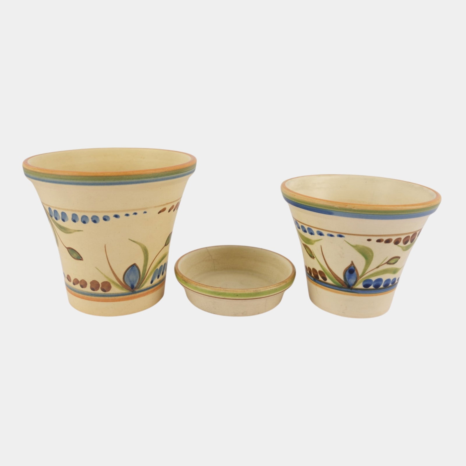 Weller Bonito 1927-33 Vintage Pottery Hand Painted Floral Planters Flower Pot And Saucer: Professional, fast, and affordable in house shipping available for all items. For higher resolution images please visit bid.craftedauctions.com Weller Bonito 1927-33 Vintage Pottery Hand Painted Flora