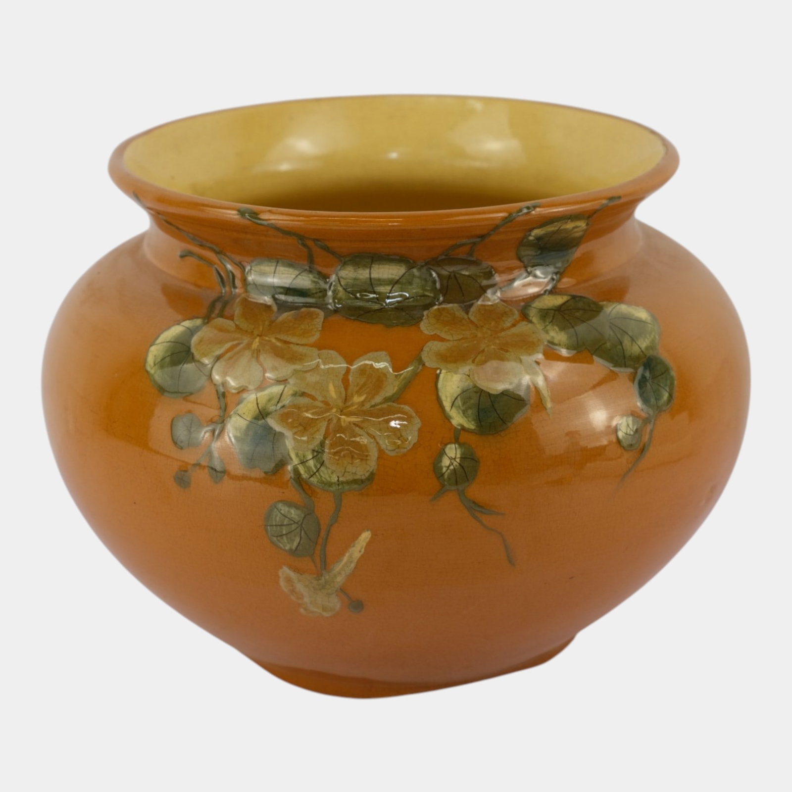 Weller Dickens Ware 1900s Vintage Art Pottery Orange Ceramic Floral Jardiniere Planter 204: Professional, fast, and affordable in house shipping available for all items. For higher resolution images please visit bid.craftedauctions.com Weller Dickens Ware 1900s Vintage Art Pottery Orange Cer