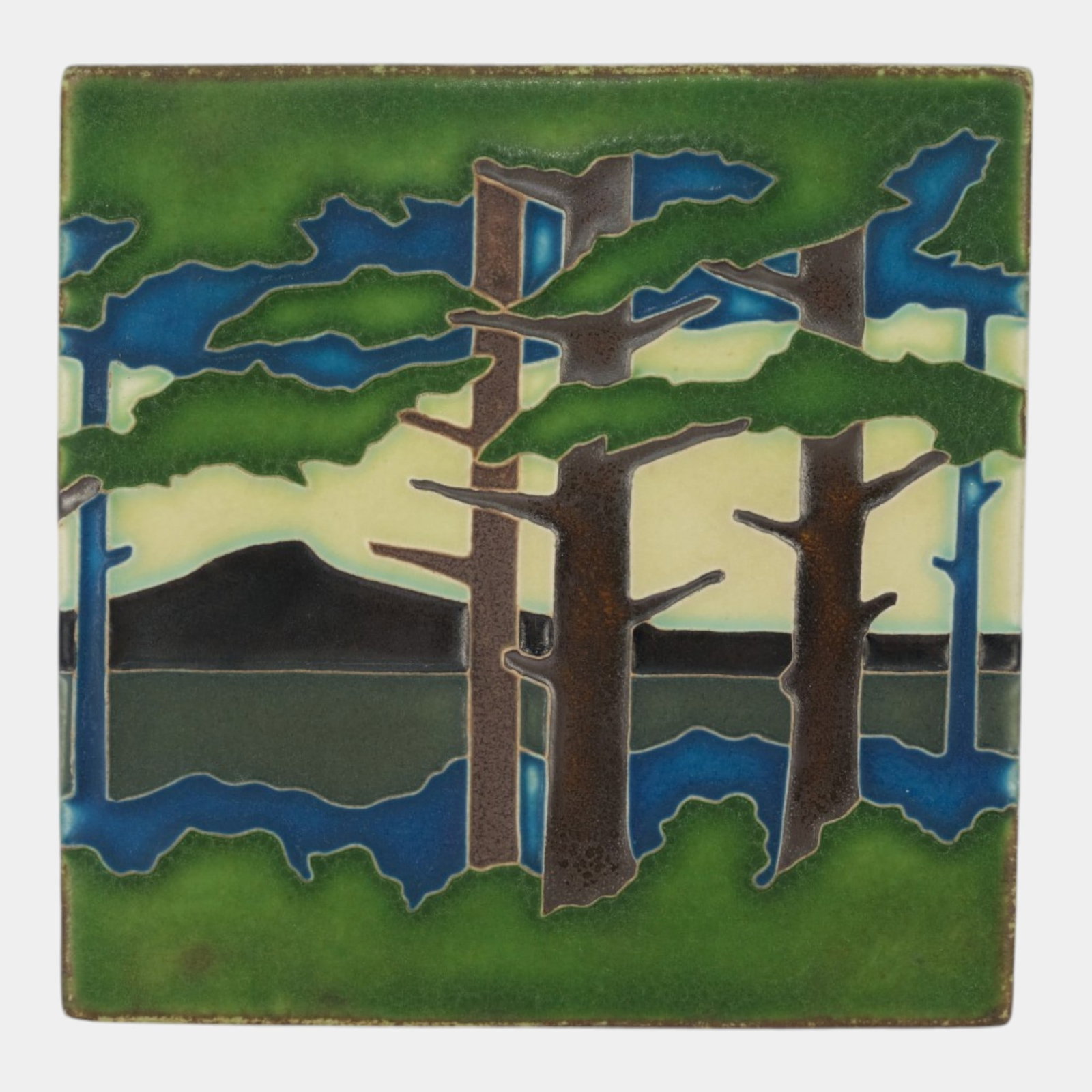 Motawi Tileworks Hand Made Art Pottery Green Blue Scenic Landscape Forest Tile (1 of 2)