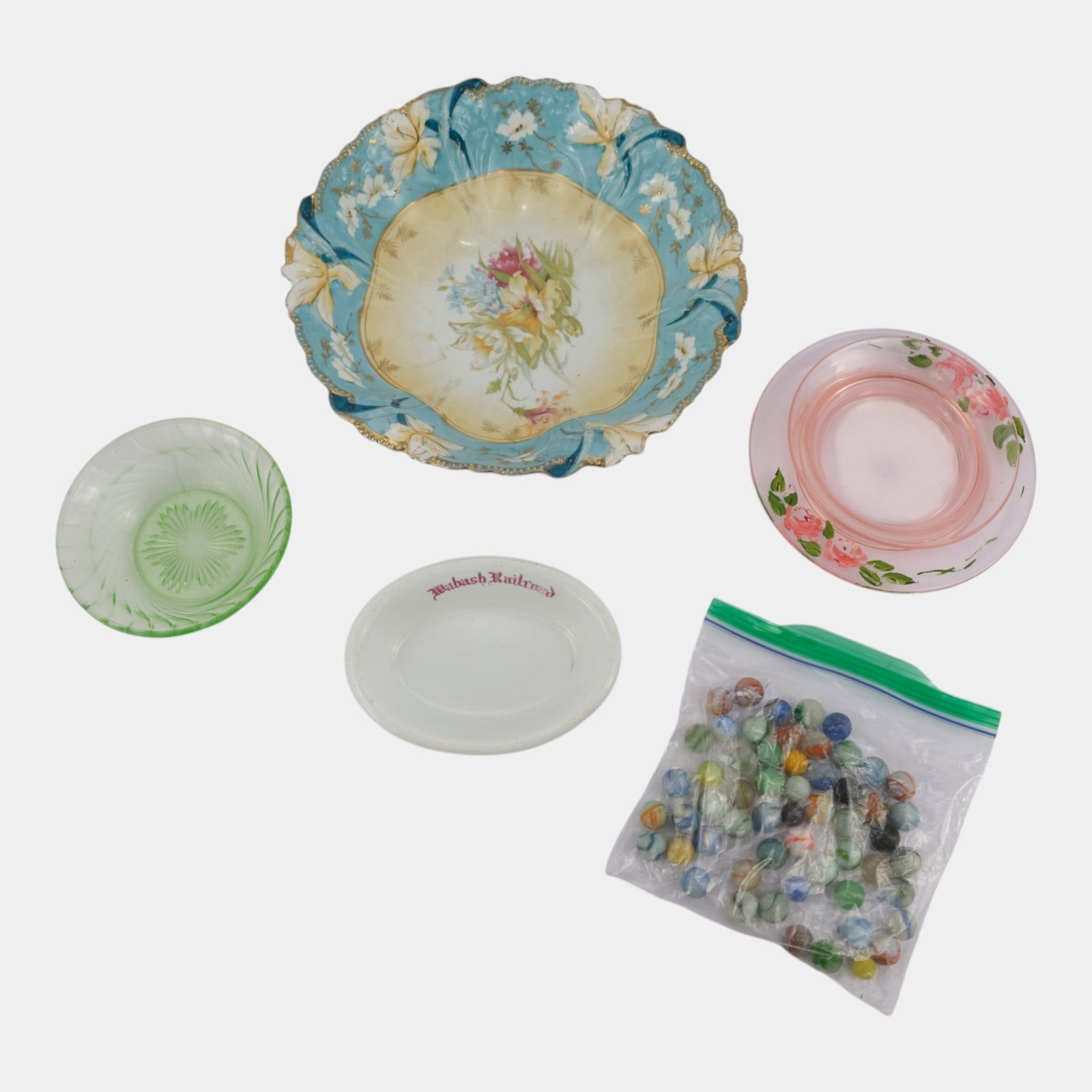 Wabash Railroad Syracuse China Bowl, Glass Marbles, & Other Porcelain & Glass Bowls (1 of 5)
